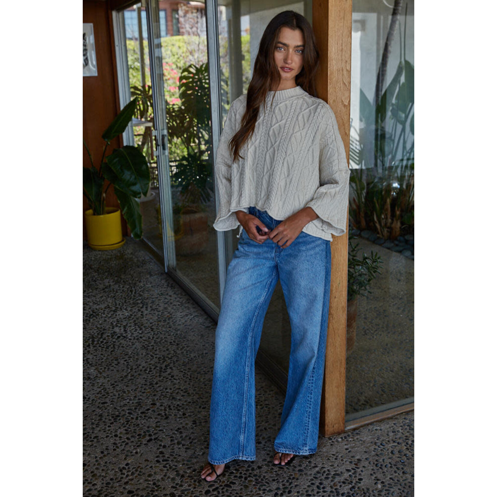 CREAM CABLE KNIT SWEATER