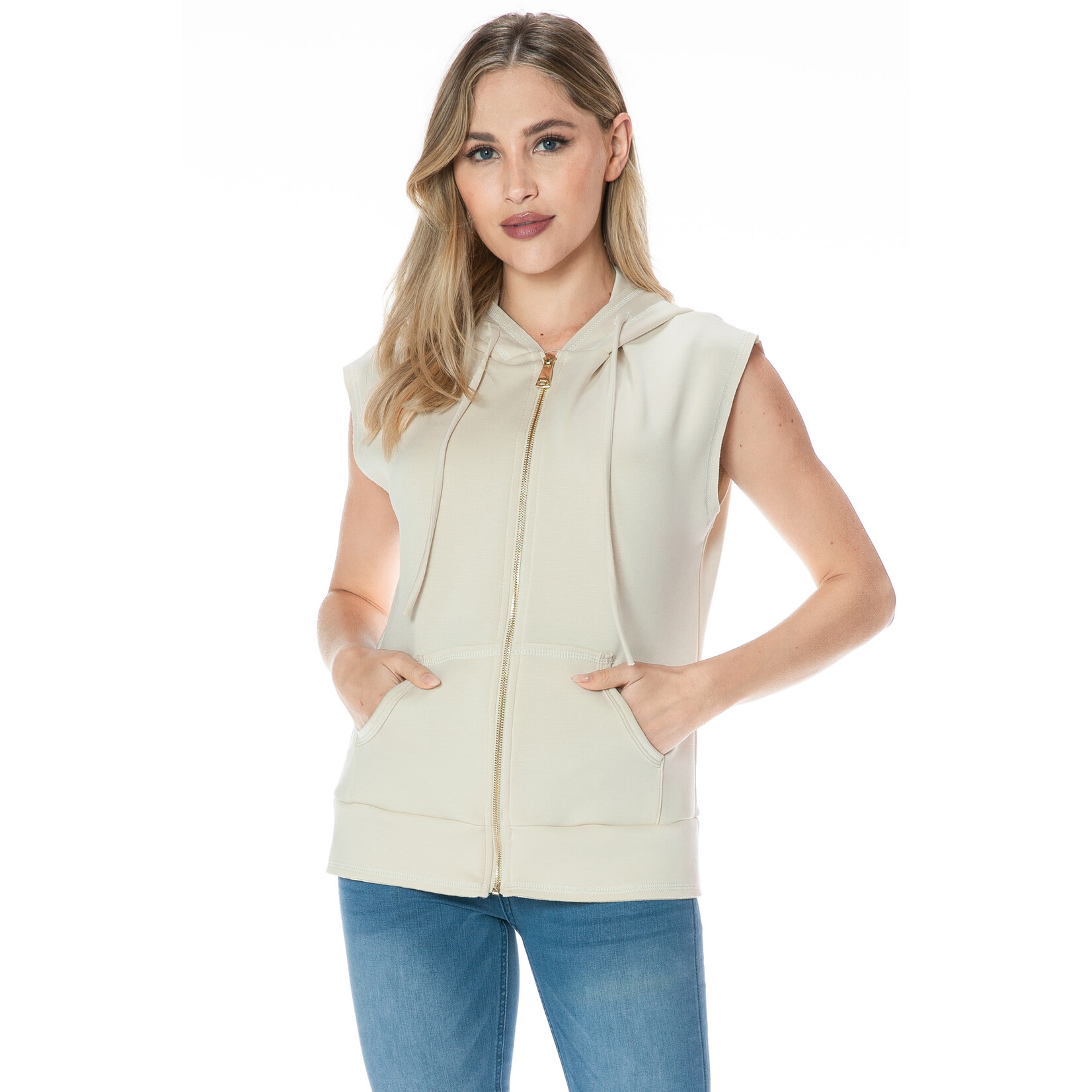 CREAM ZIP-UP VEST