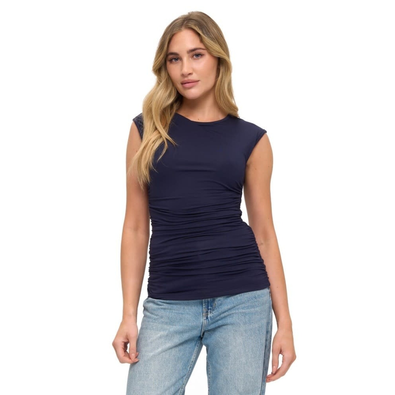 NAVY RUCHED TANK TOP