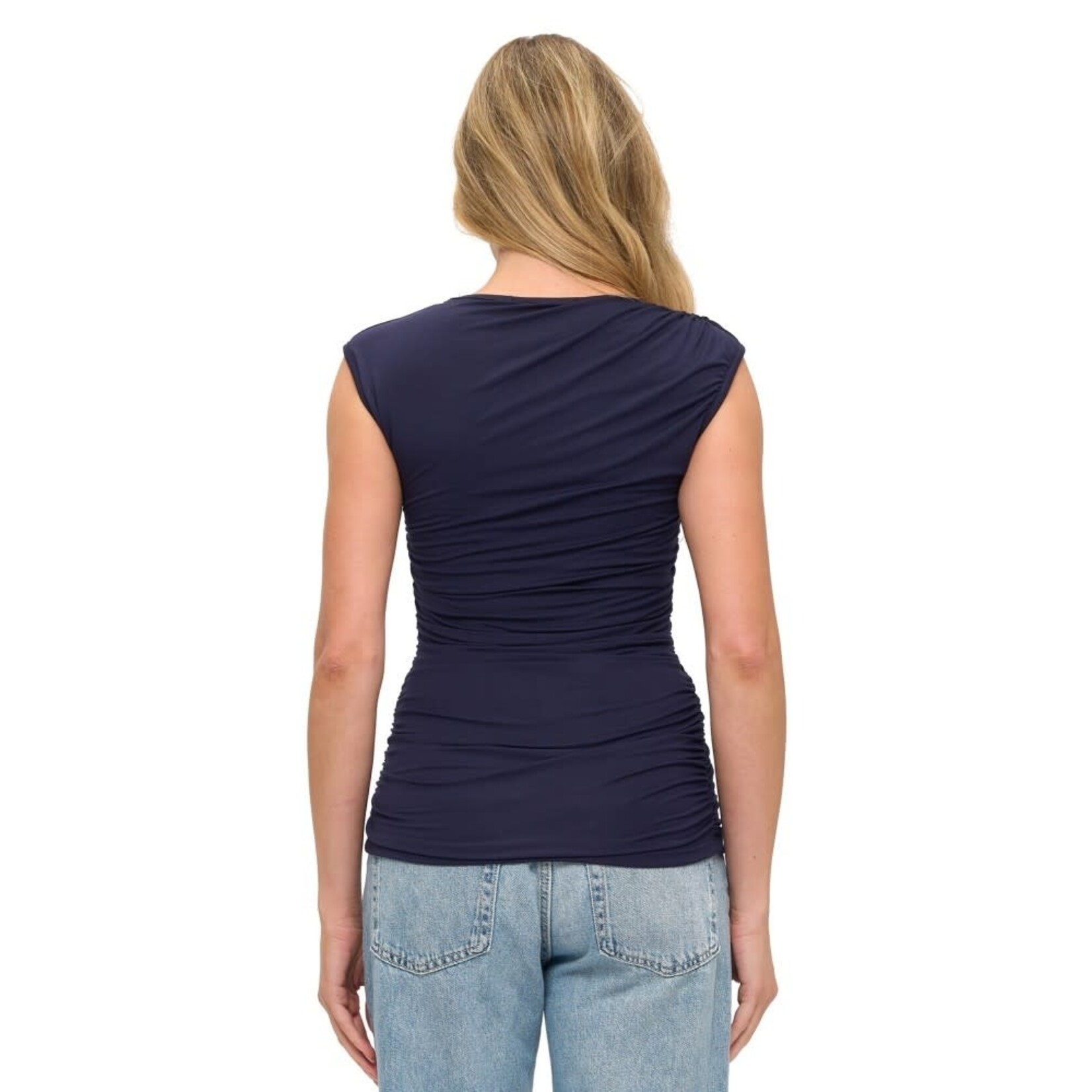 NAVY RUCHED TANK TOP