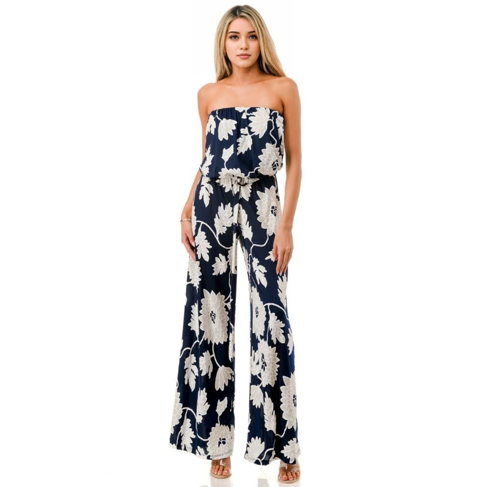 NAVY WIDE LEG JUMPSUIT W/ BELT