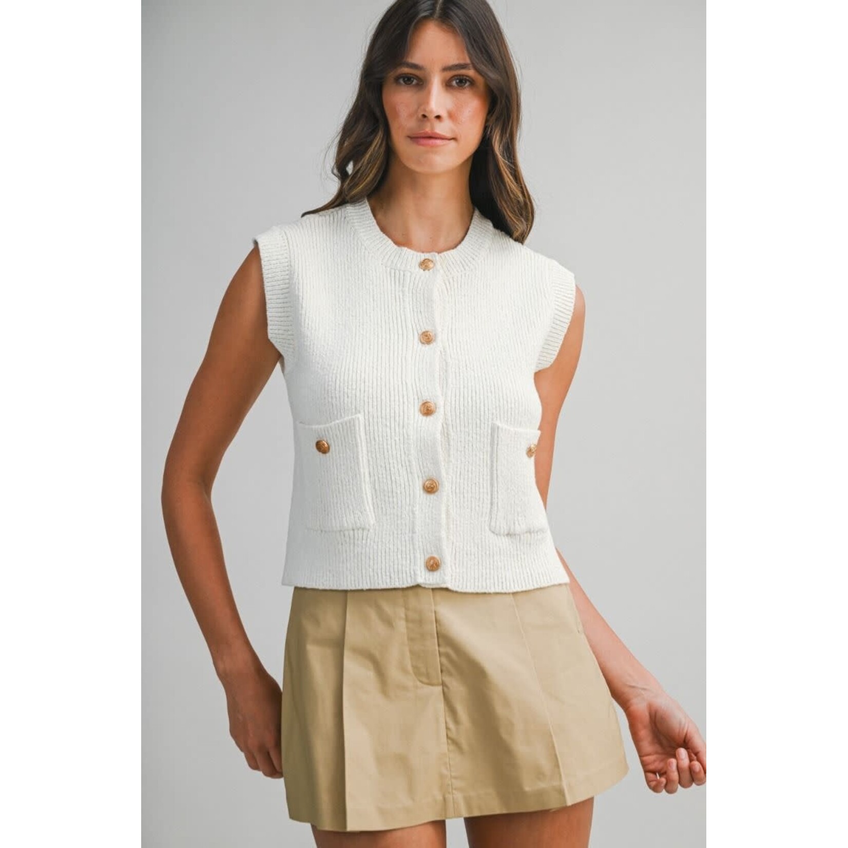 IVORY KNIT RIB VEST