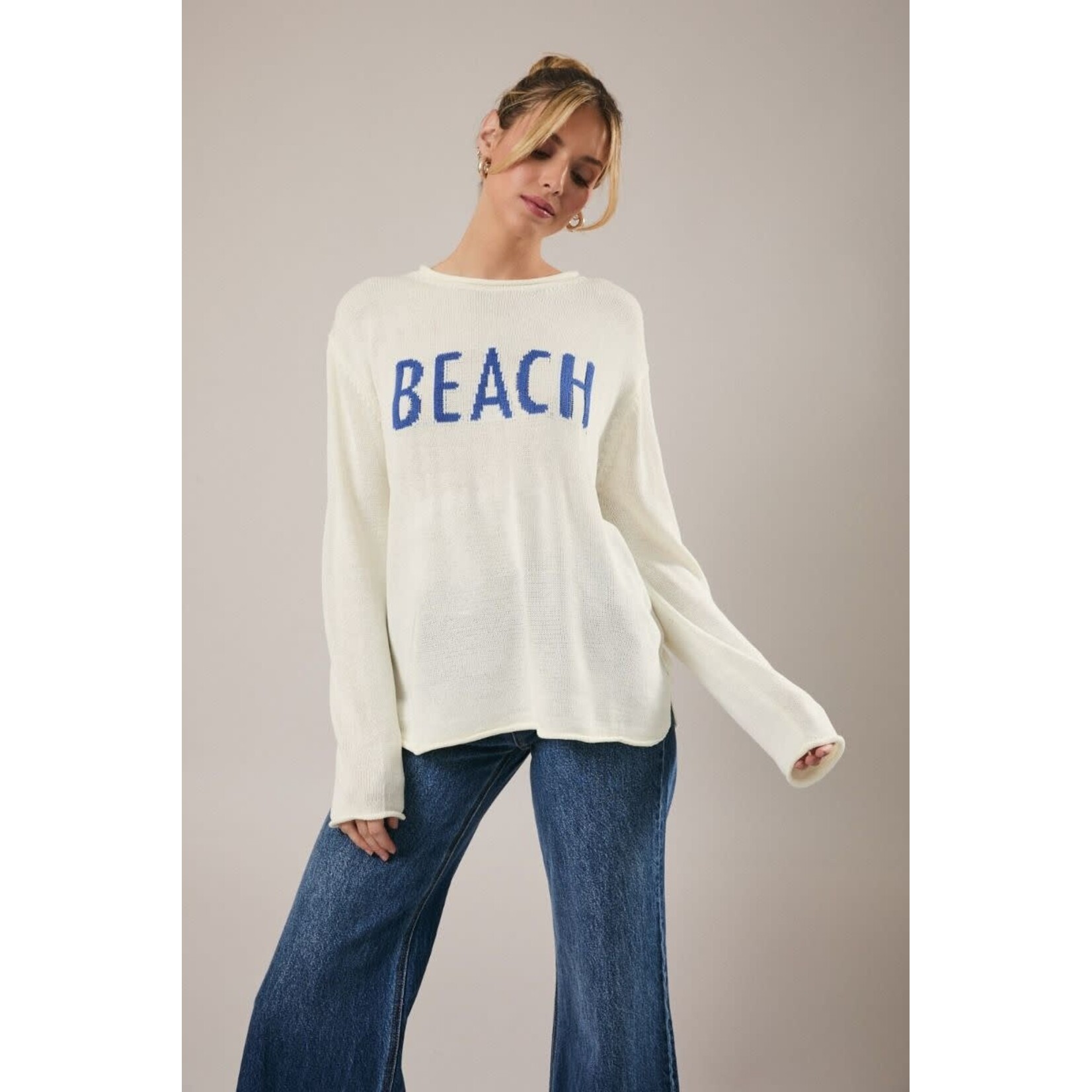 WHITE & NAVY BEACH SWEATER