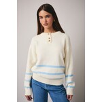 LONG SLEEVE STRIPED HENLEY SWEATER