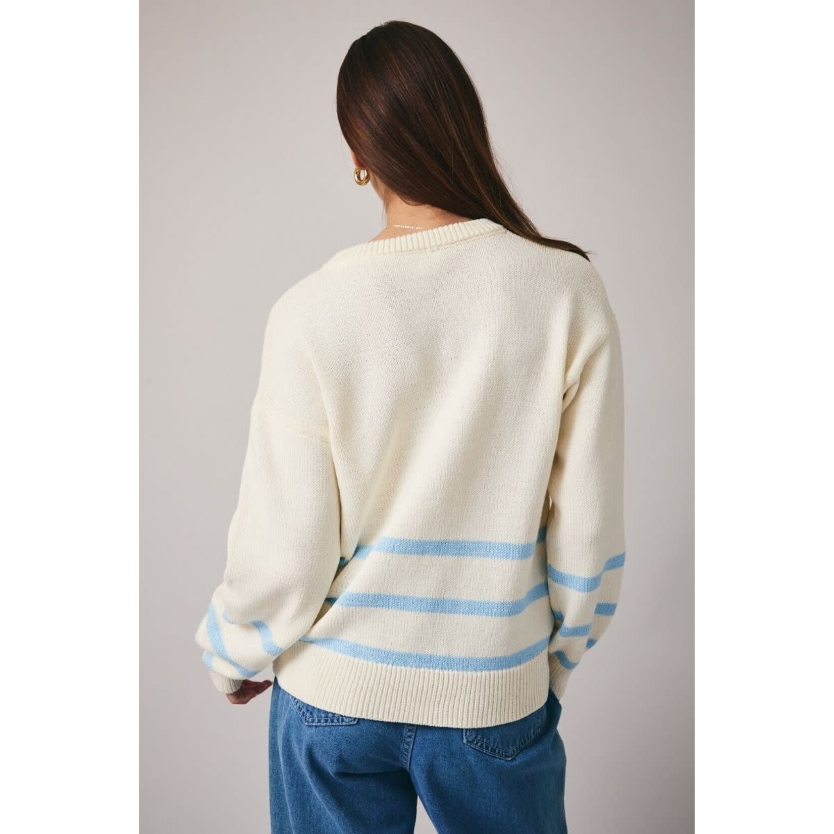 LONG SLEEVE STRIPED HENLEY SWEATER