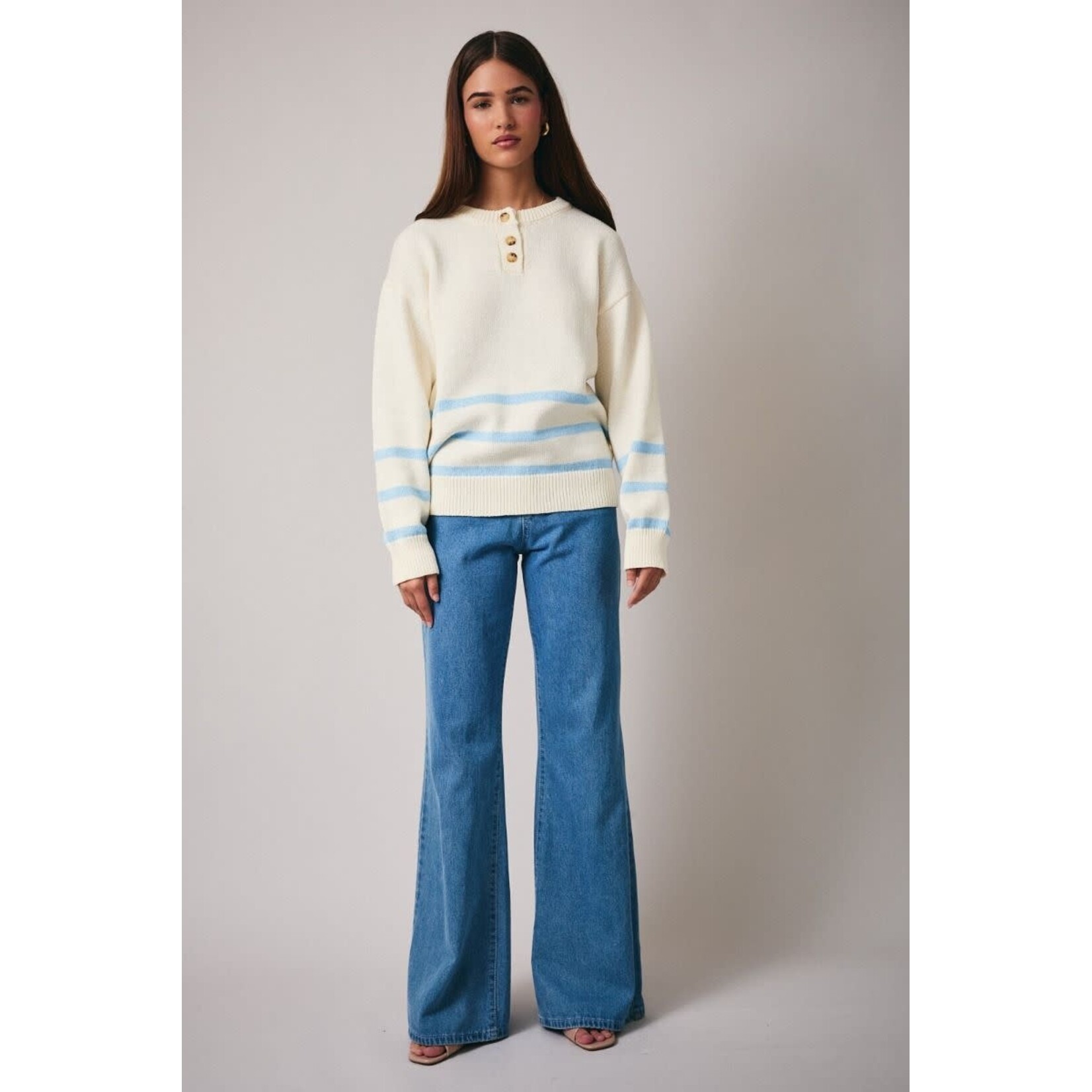 LONG SLEEVE STRIPED HENLEY SWEATER