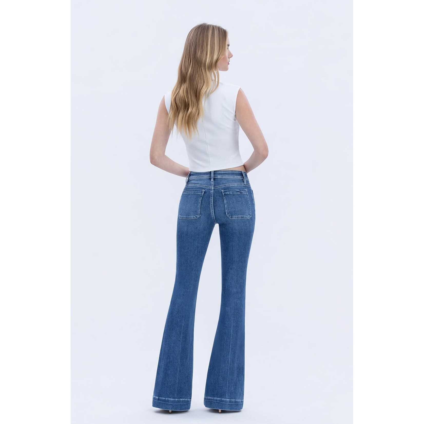 MID RISE FLARE JEAN WITH PATCH POCKETS