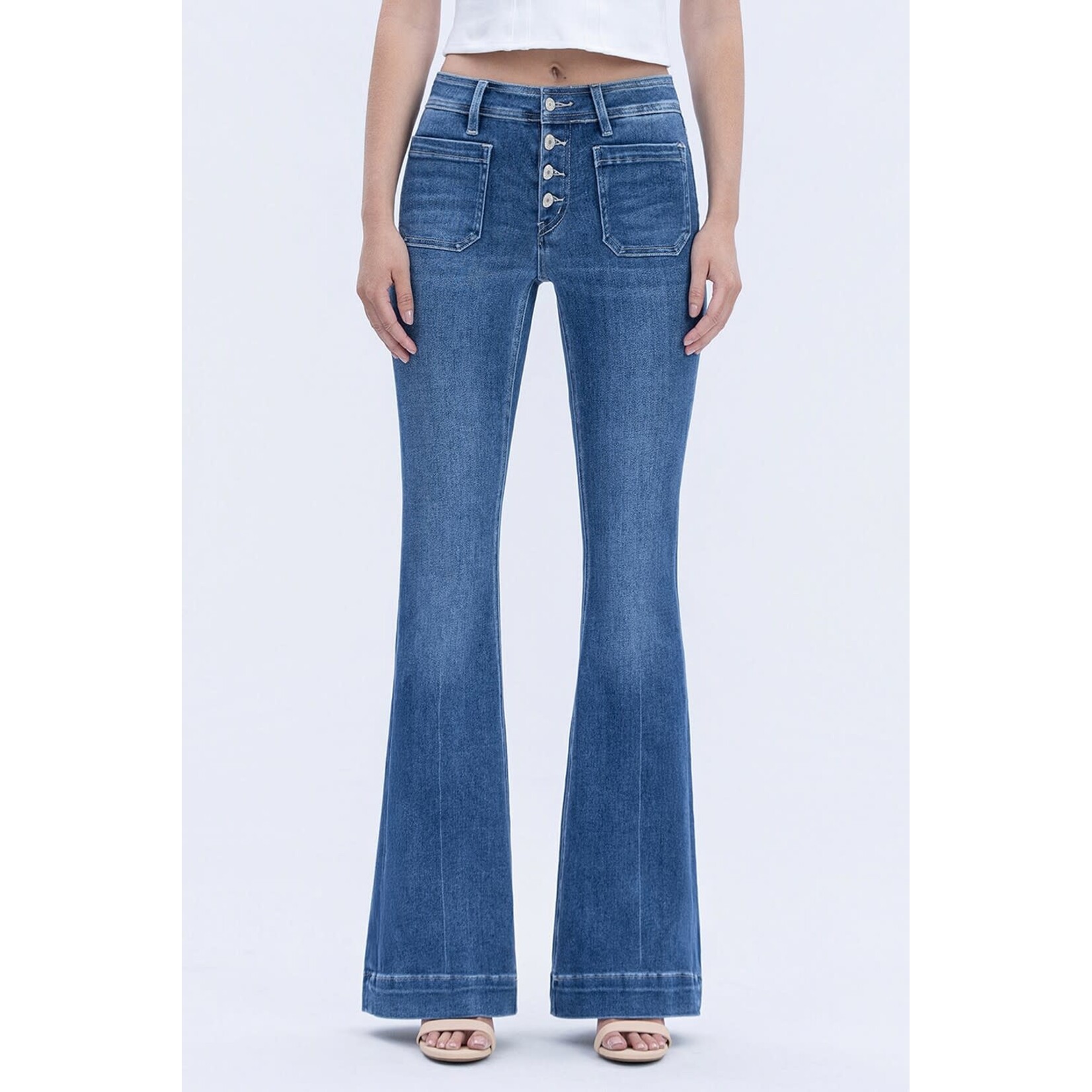 MID RISE FLARE JEAN WITH PATCH POCKETS