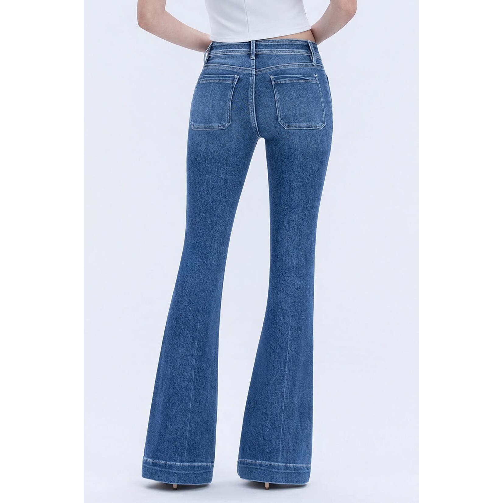 MID RISE FLARE JEAN WITH PATCH POCKETS