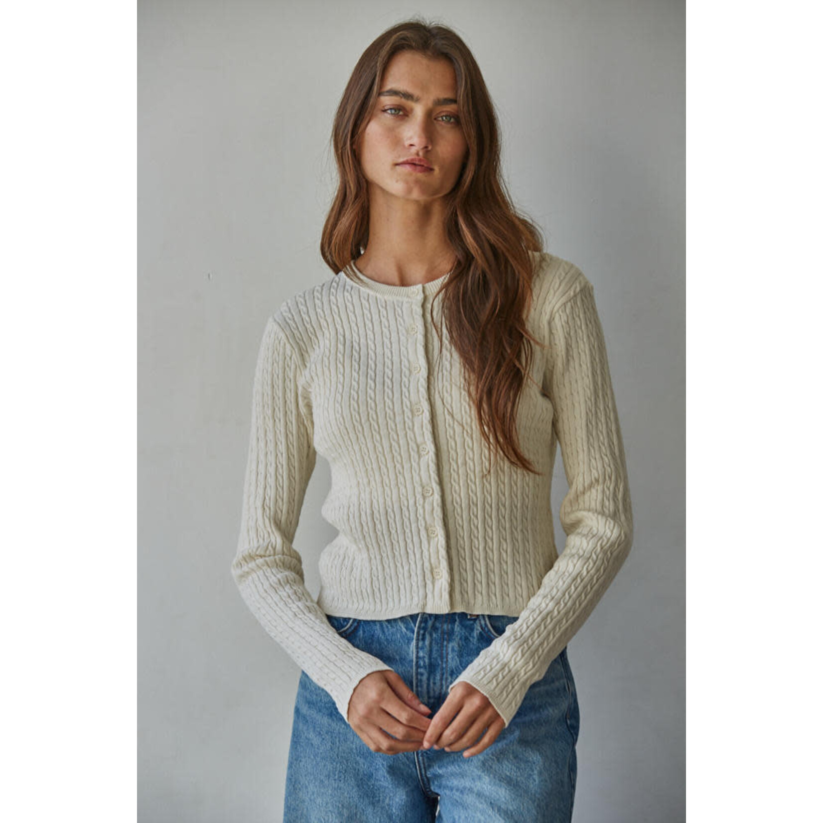 CREAM CABLE KNIT CARDIGAN TOP