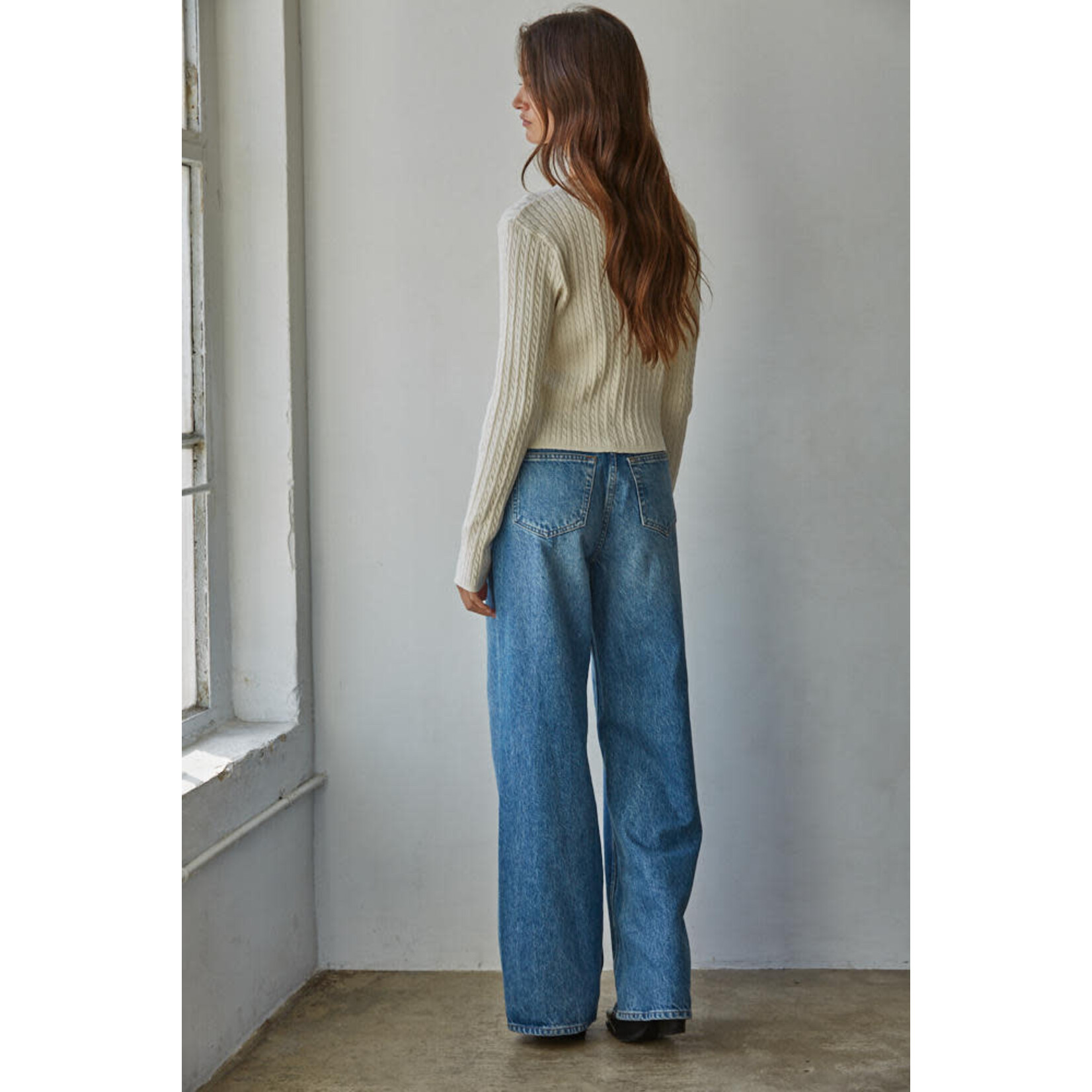 CREAM CABLE KNIT CARDIGAN TOP