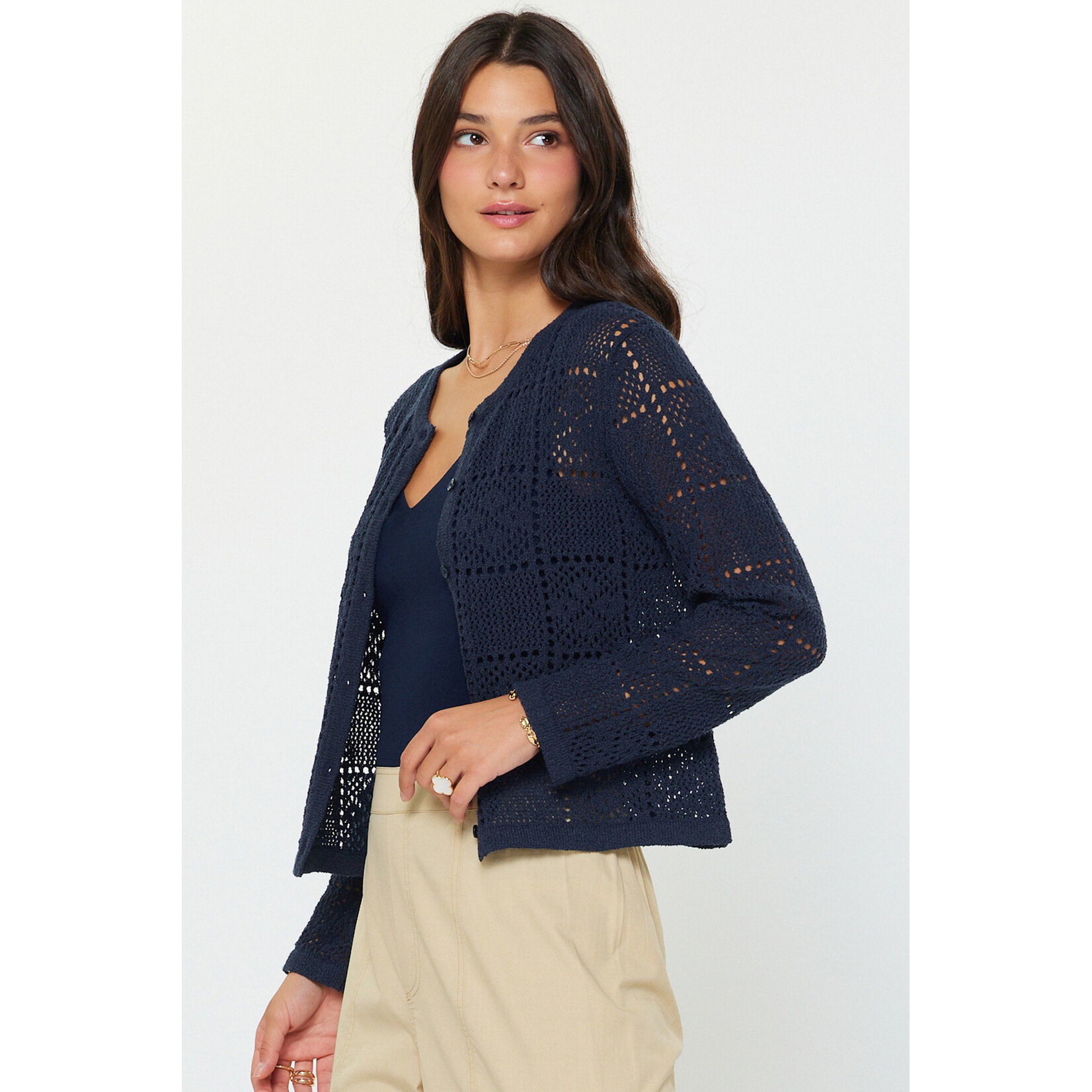 NAVY CROCHET KNIT CARDIGAN