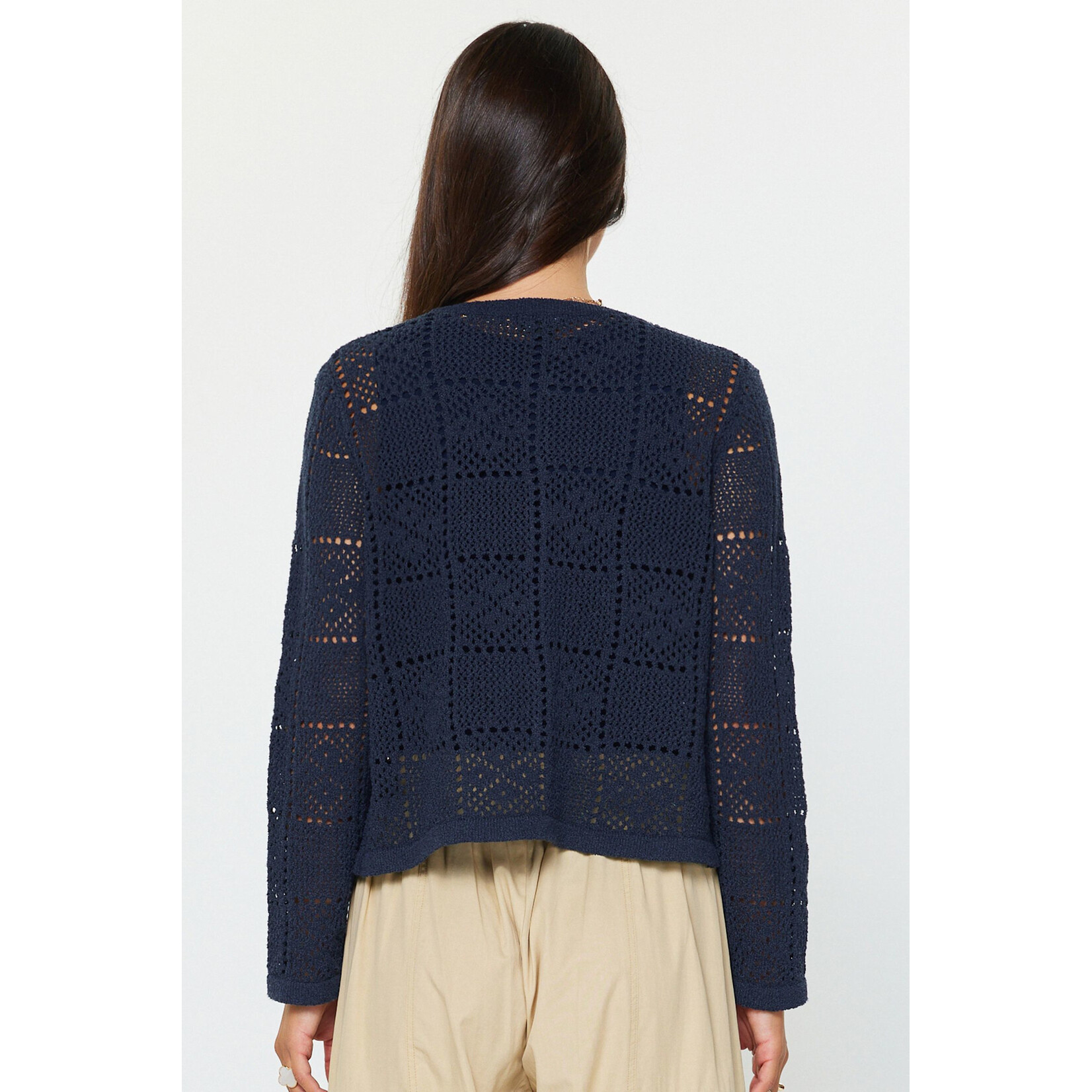 NAVY CROCHET KNIT CARDIGAN