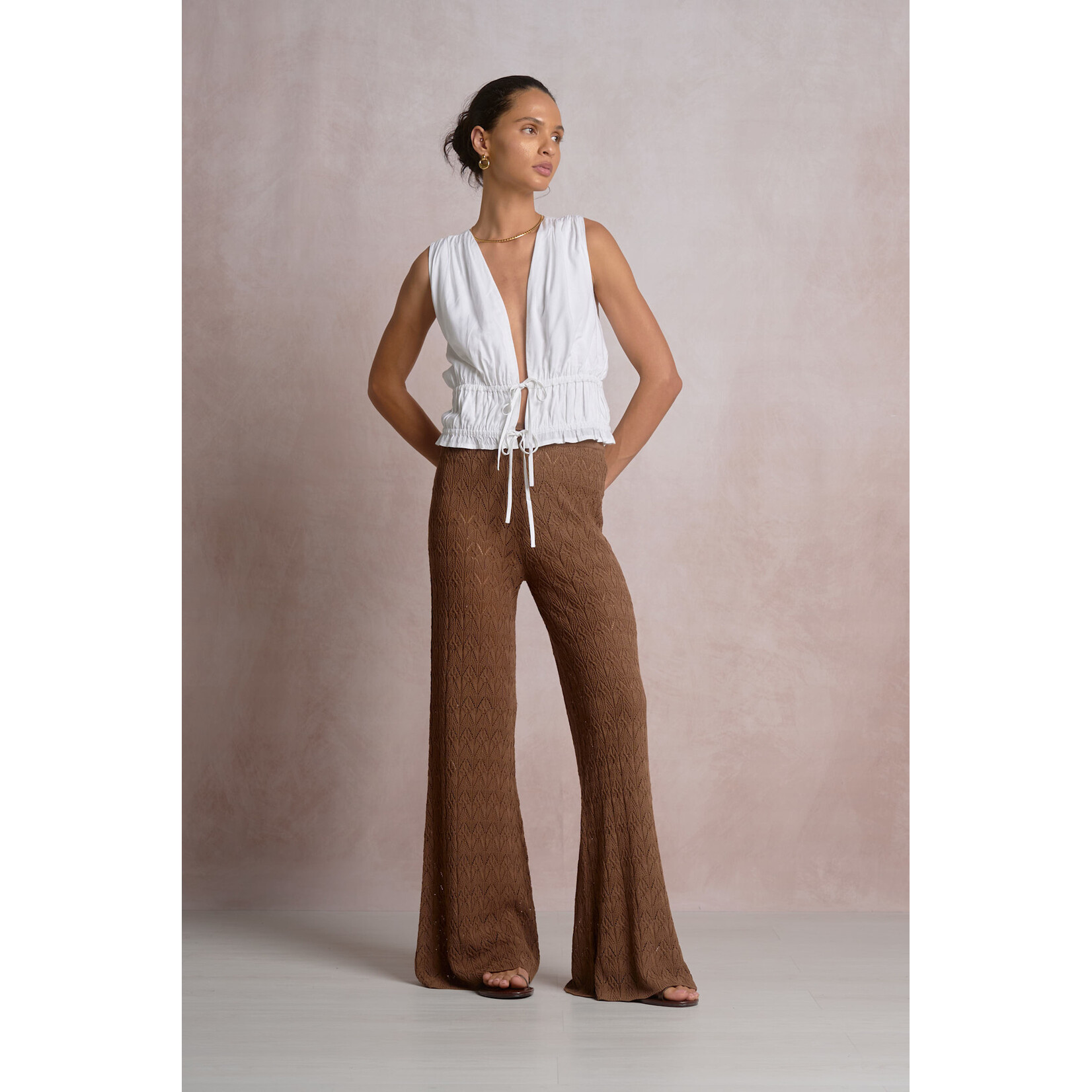 elan WHITE TIE FRONT TOP