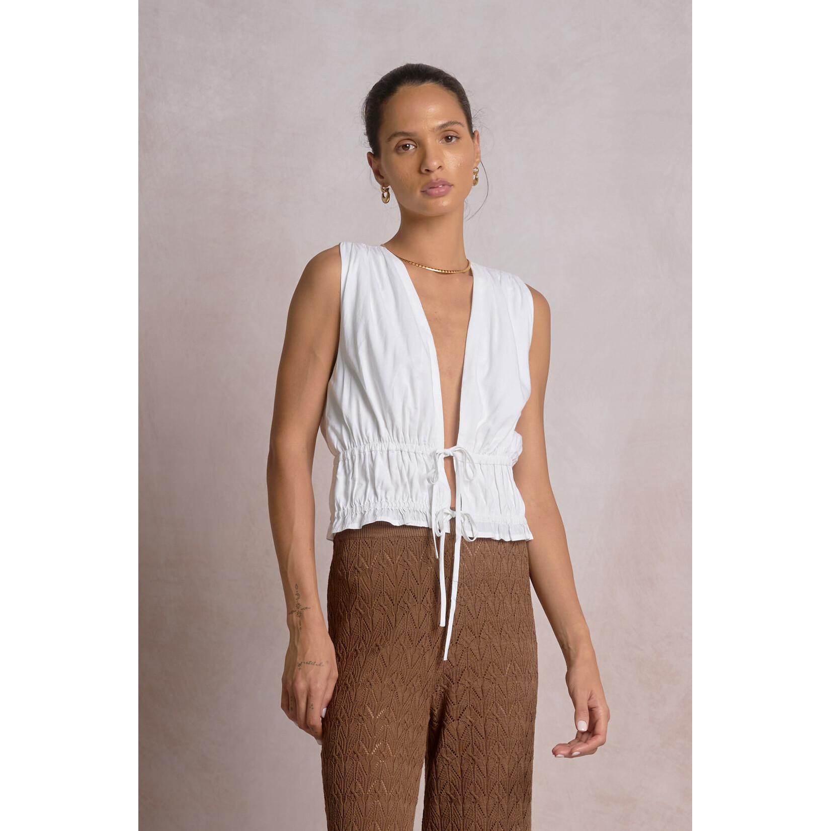 elan WHITE TIE FRONT TOP