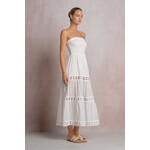 WHITE STRAPLESS EYELET DRESS