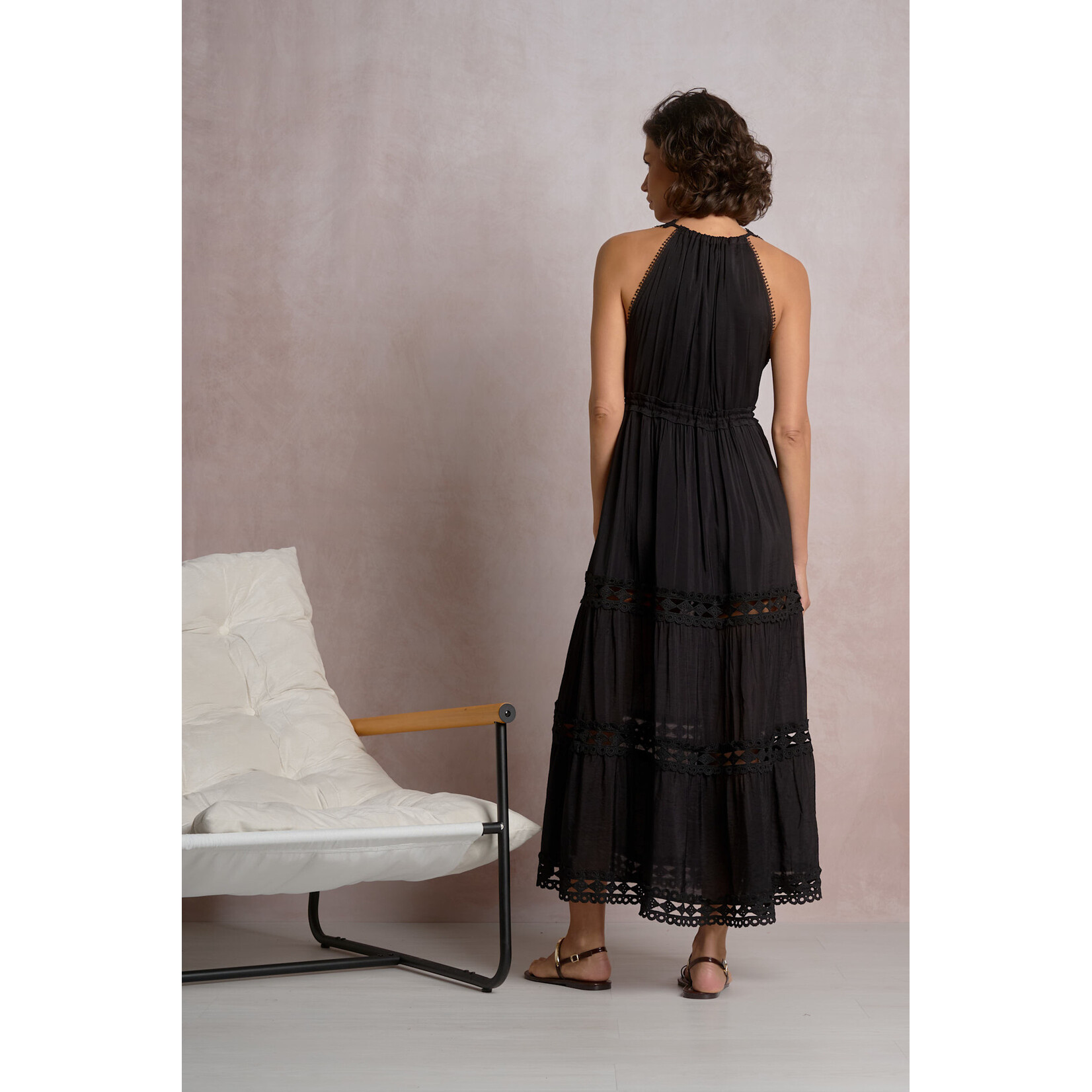 BLACK CROCHET TRIM MAXI DRESS