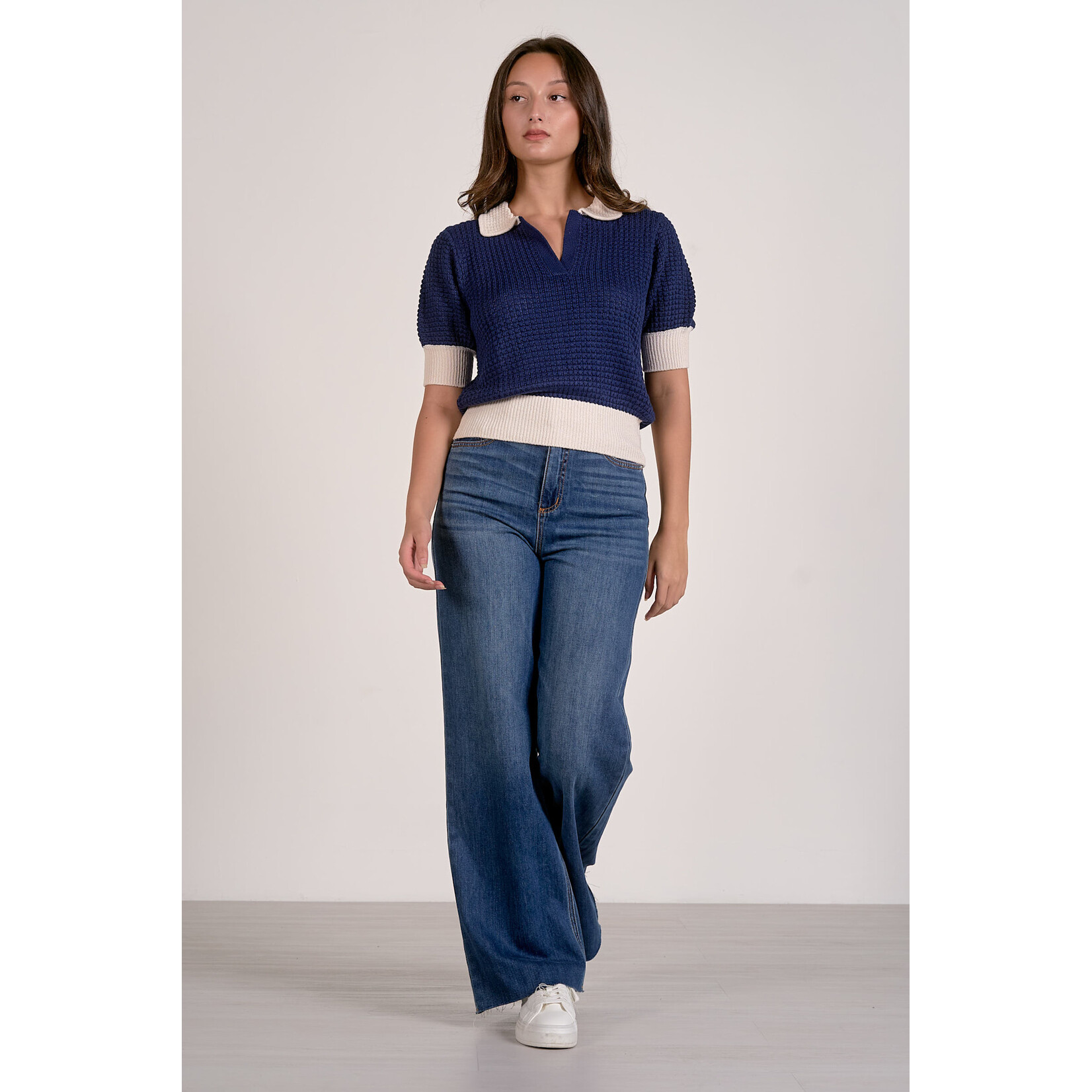 NAVY/CREAM KNIT POLO