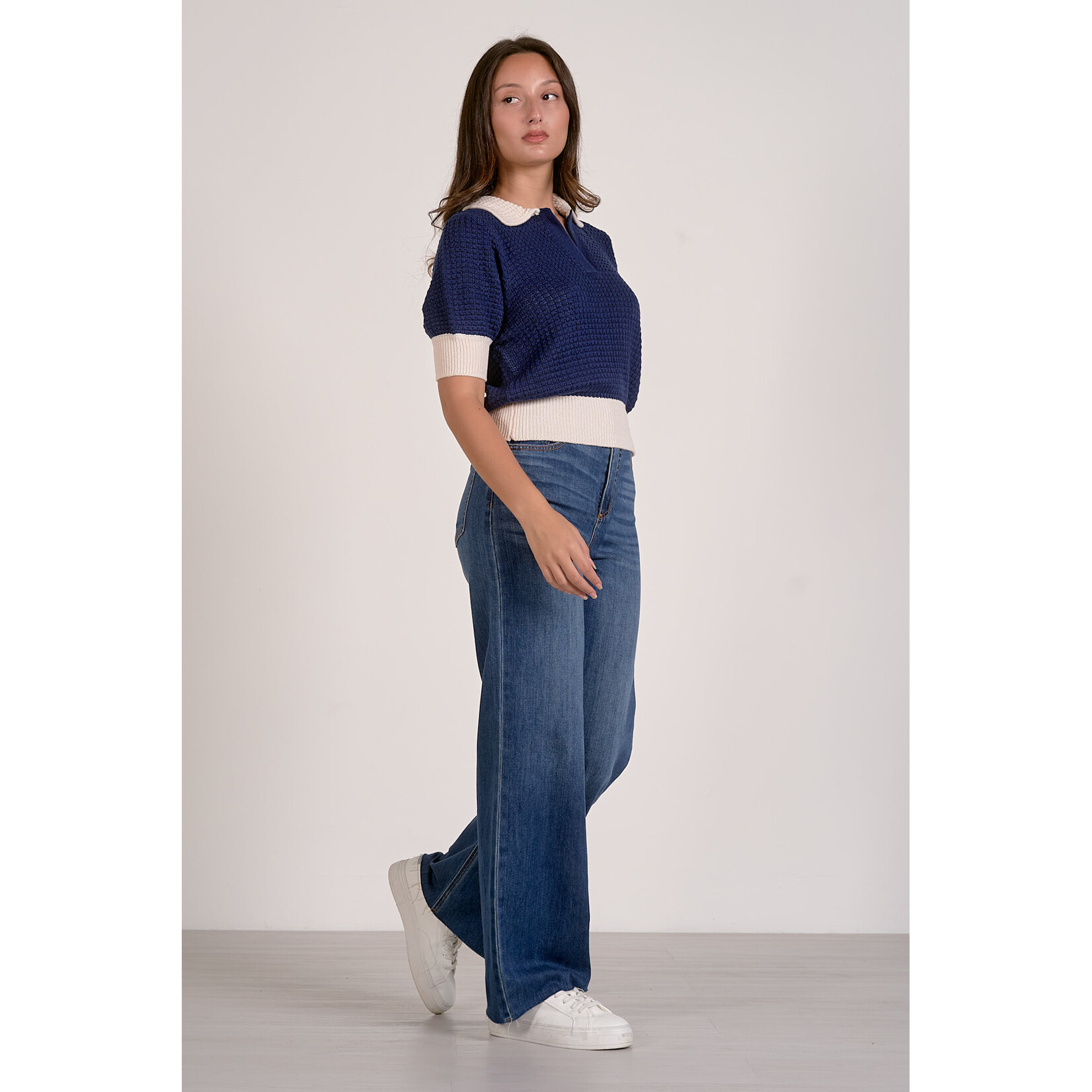 NAVY/CREAM KNIT POLO