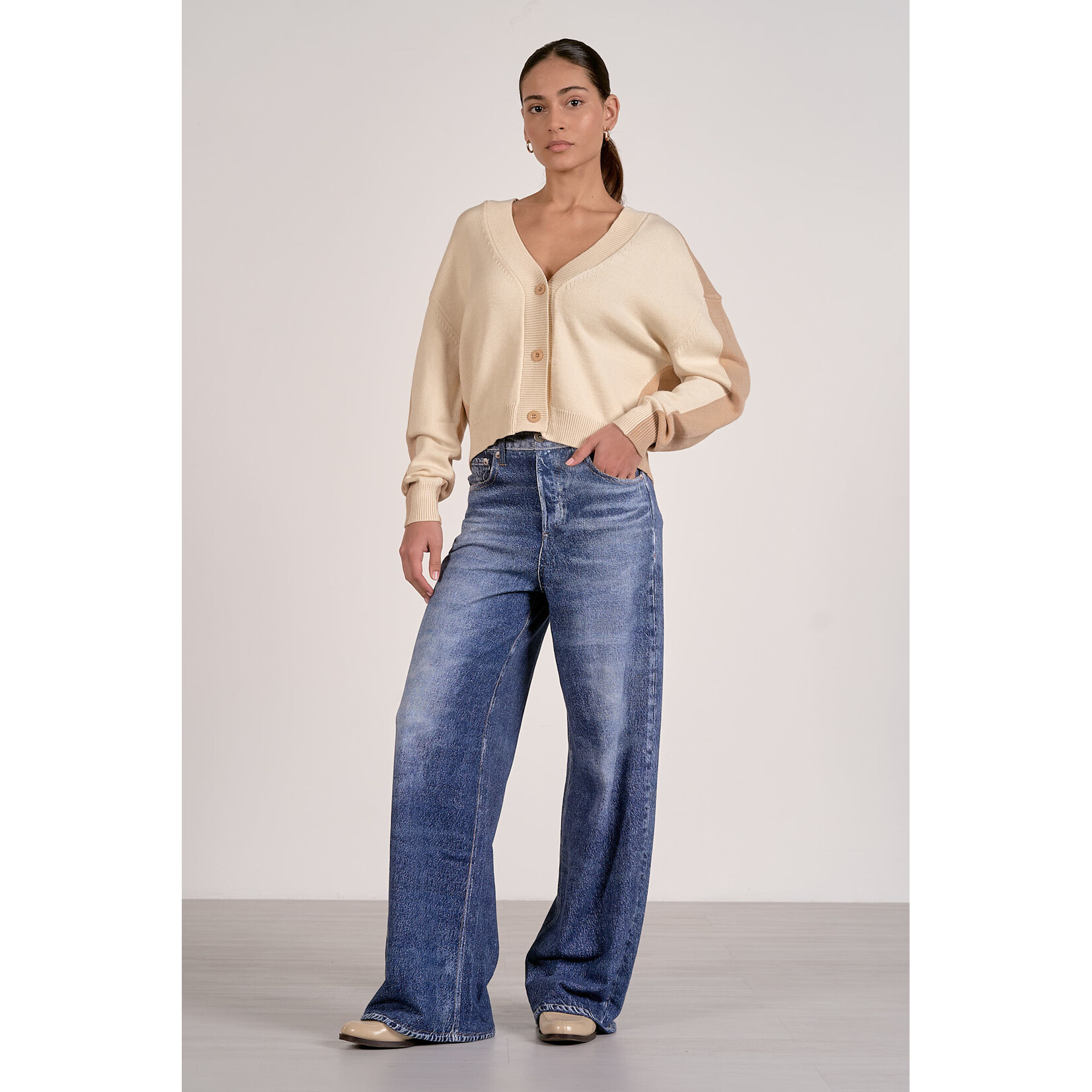 elan NATURAL/TAN COLORBLOCK SWEATER