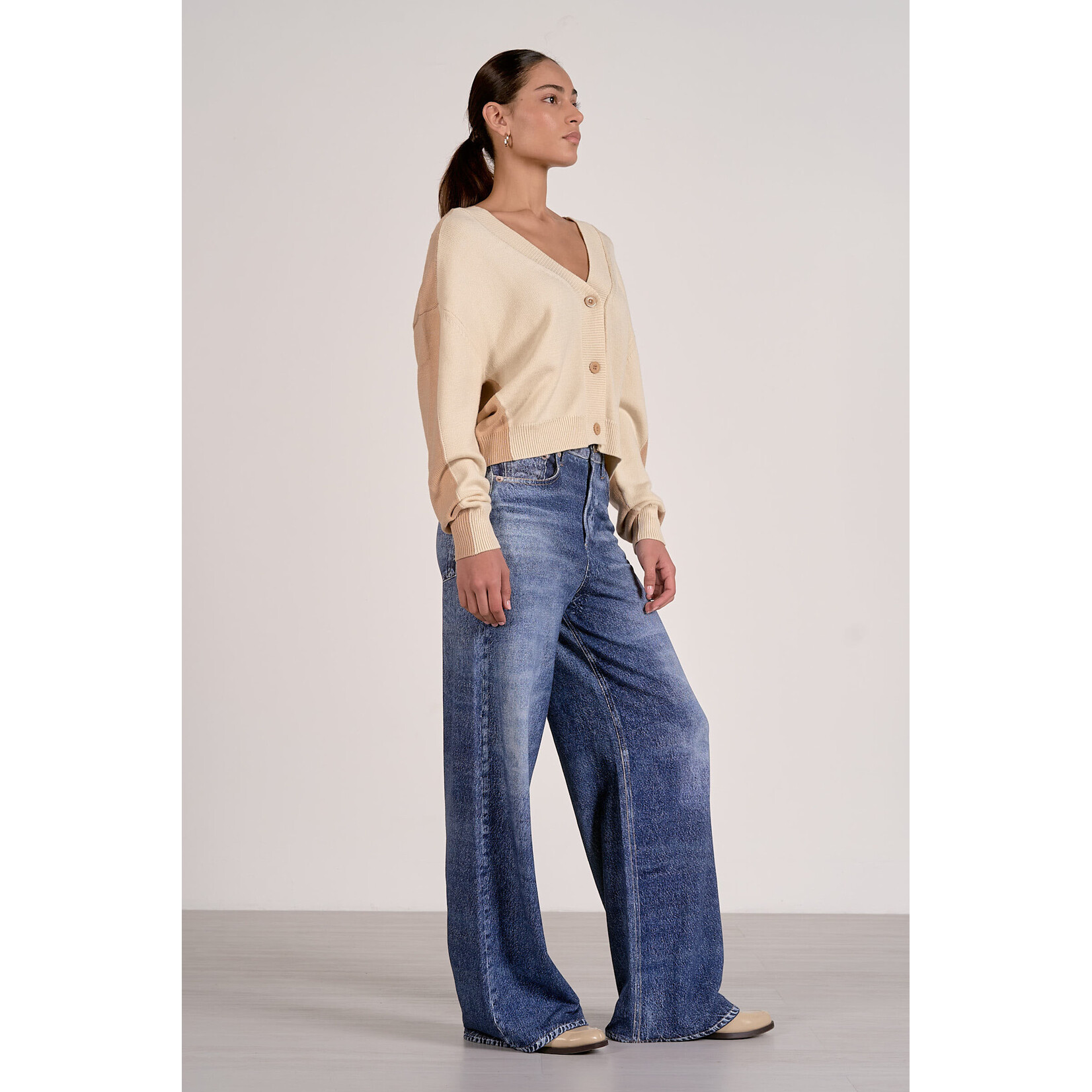 elan NATURAL/TAN COLORBLOCK SWEATER