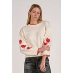 elan OFF WHITE HEART SLEEVE SWEATER