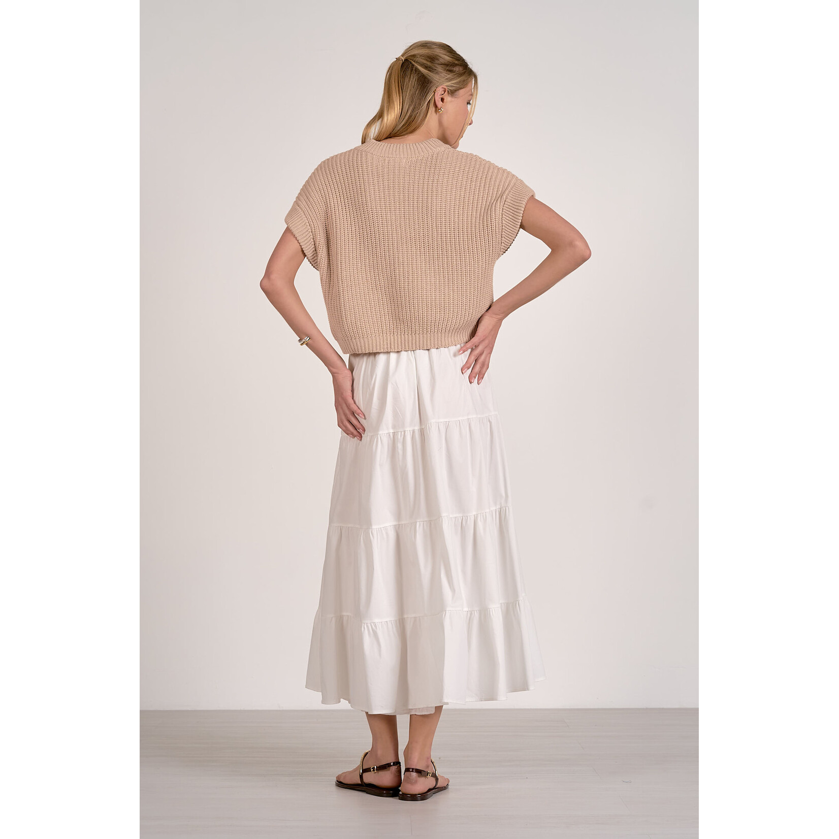 TAN/WHITE SWEATER COMBO DRESS