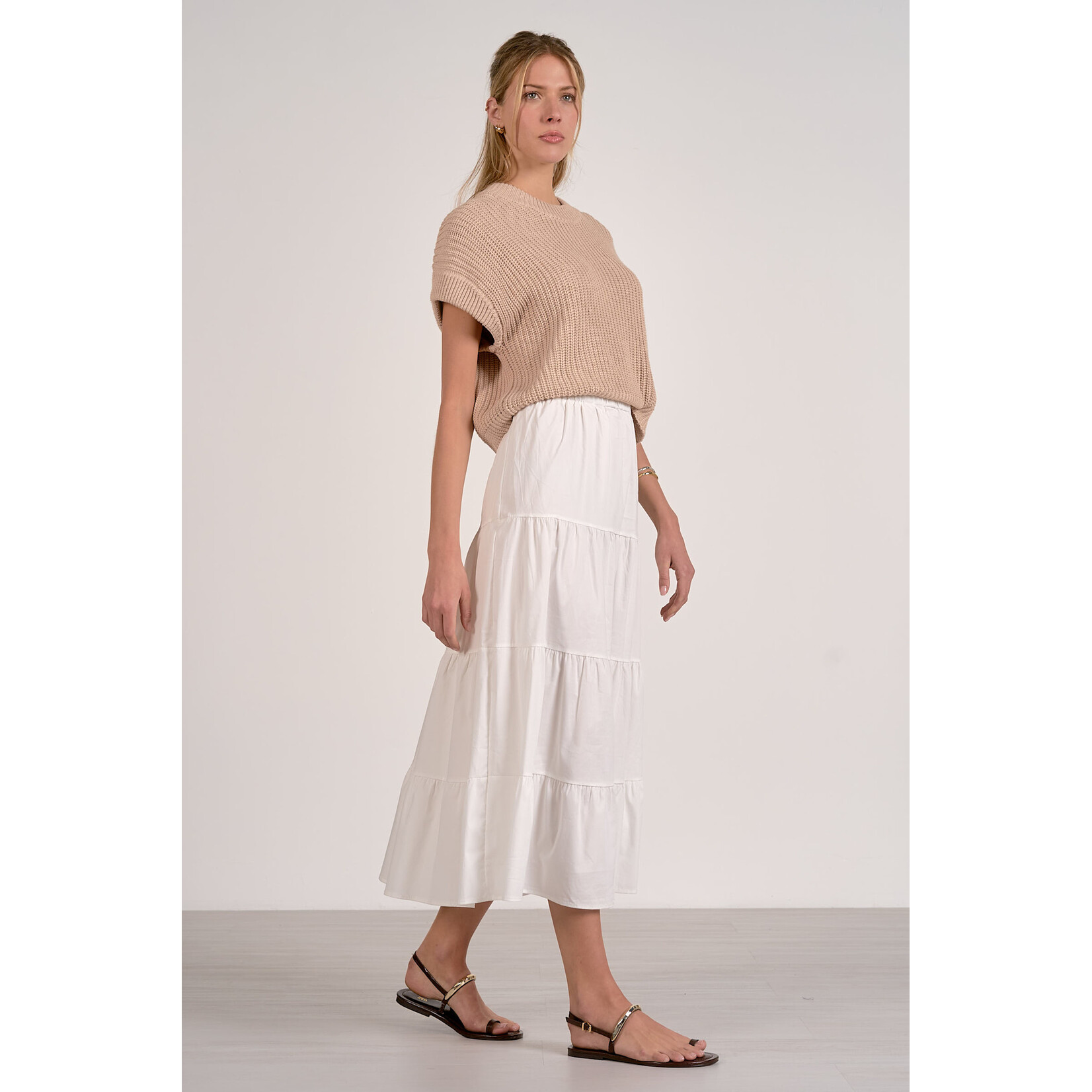 TAN/WHITE SWEATER COMBO DRESS