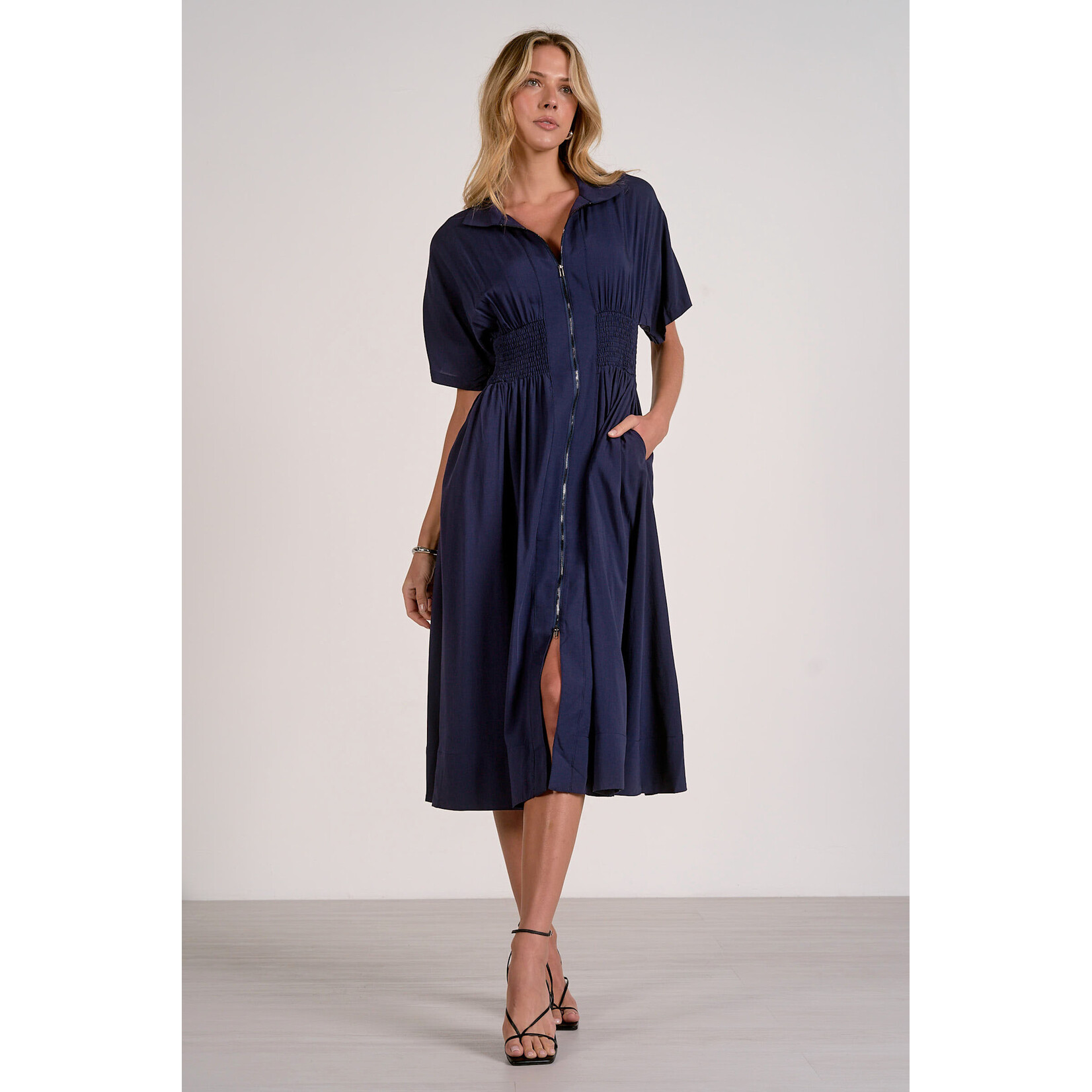 NAVY DRESS WITH FRONT ZIP
