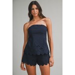 NAVY EMBROIDERED TUBE TOP AND SHORTS SET