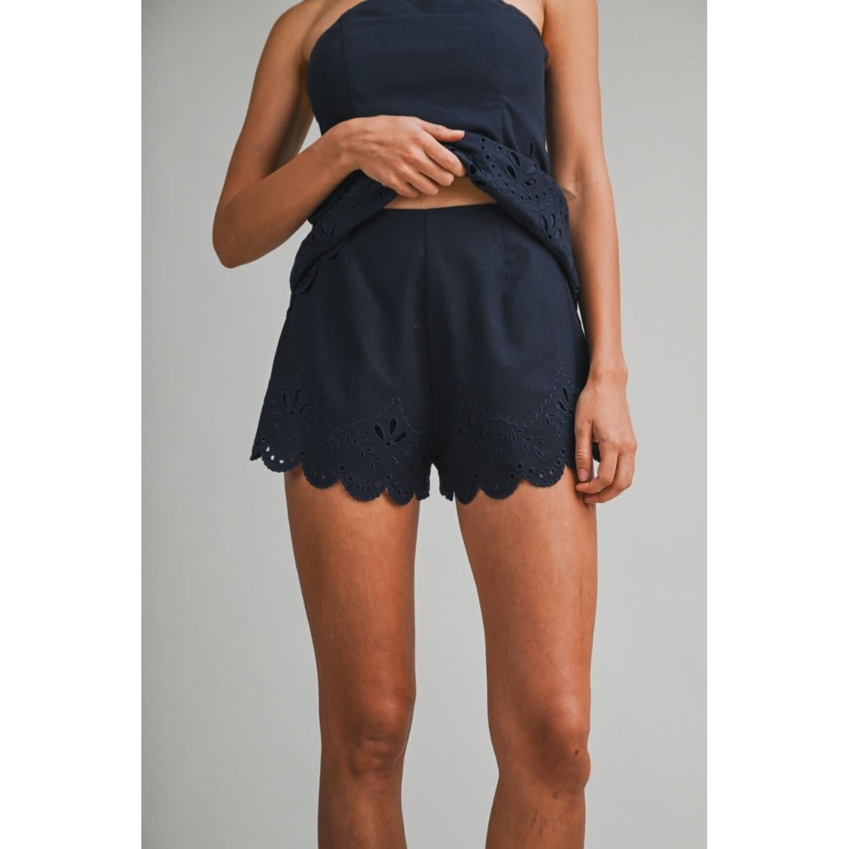NAVY EMBROIDERED TUBE TOP AND SHORTS SET