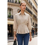 TAILORED PEPLUM BUTTON-DOWN TOP