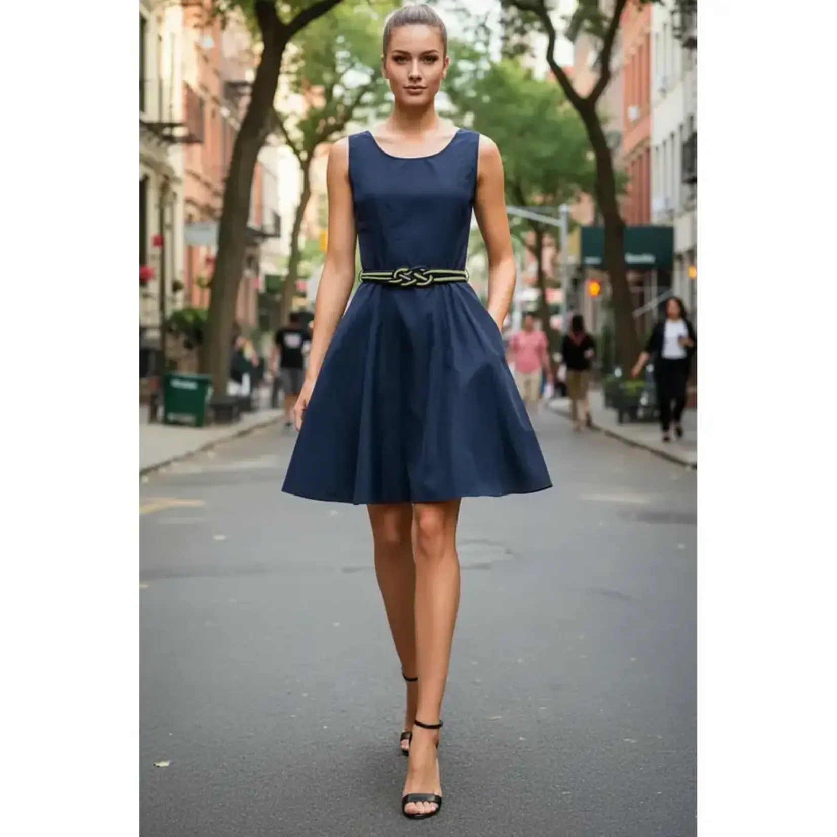 NAVY CLASSIC FIT & FLARE MINI DRESS