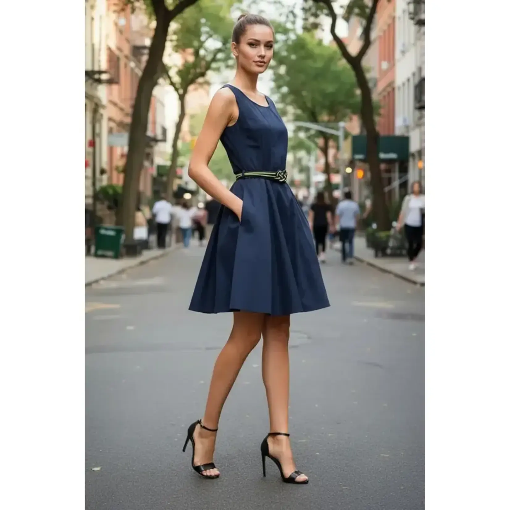 NAVY CLASSIC FIT & FLARE MINI DRESS