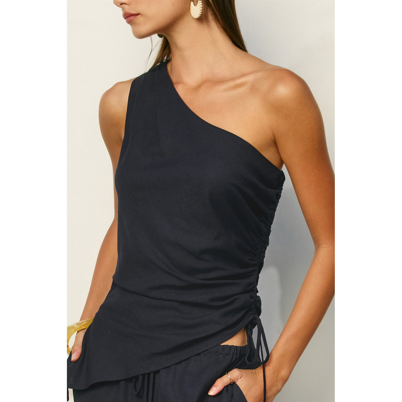 HEAVEN SENT NAVY ONE SHOULDER TOP