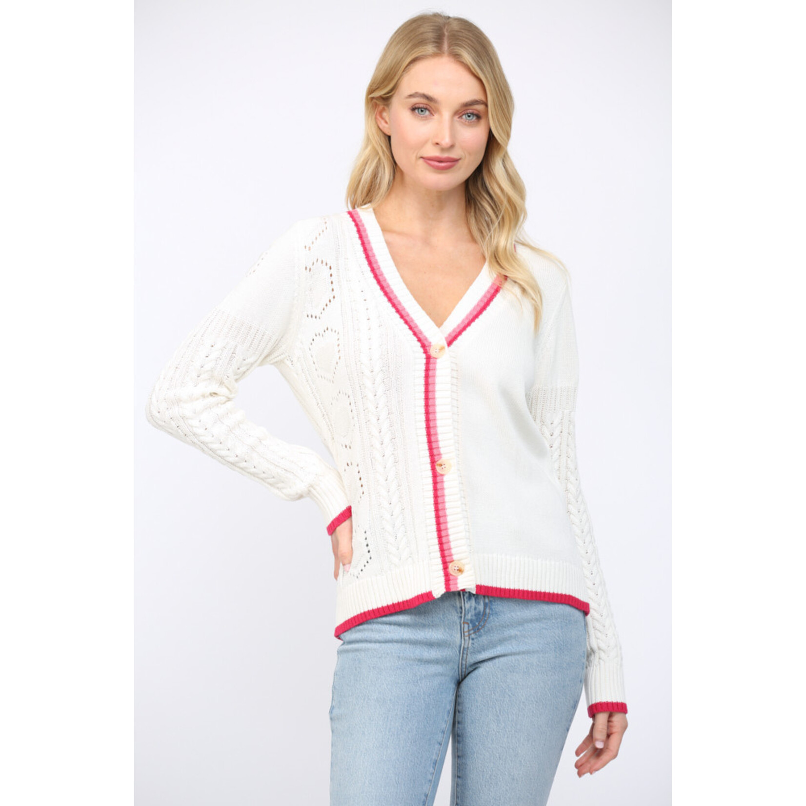 CABLE KNIT V-NECKLINE CARDIGAN