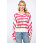 STRIPE LOOSE KNITTED BOAT NECK PULLOVER