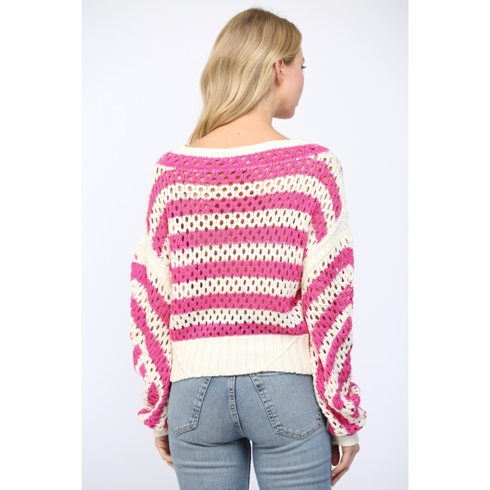 STRIPE LOOSE KNITTED BOAT NECK PULLOVER