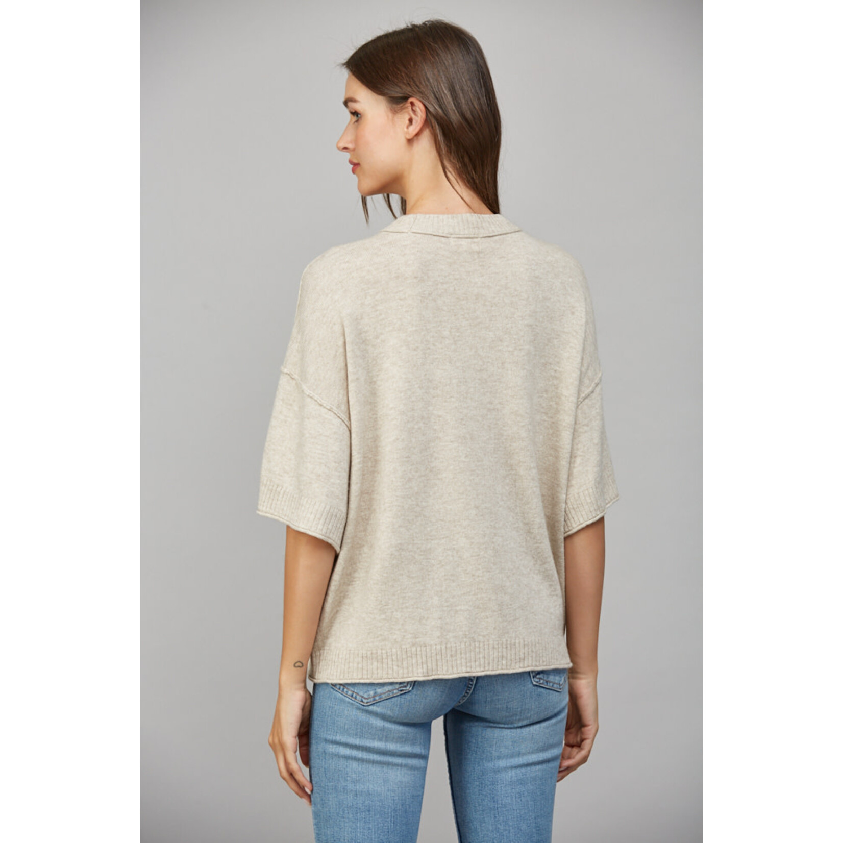 OATMEAL SHORT SLEEVE SWEATER