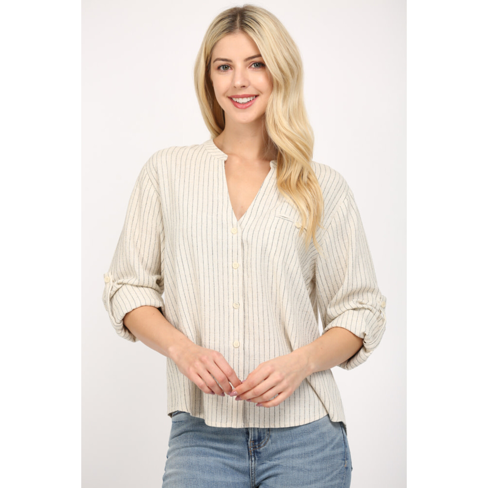 STRIPED V-NECK BLOUSE