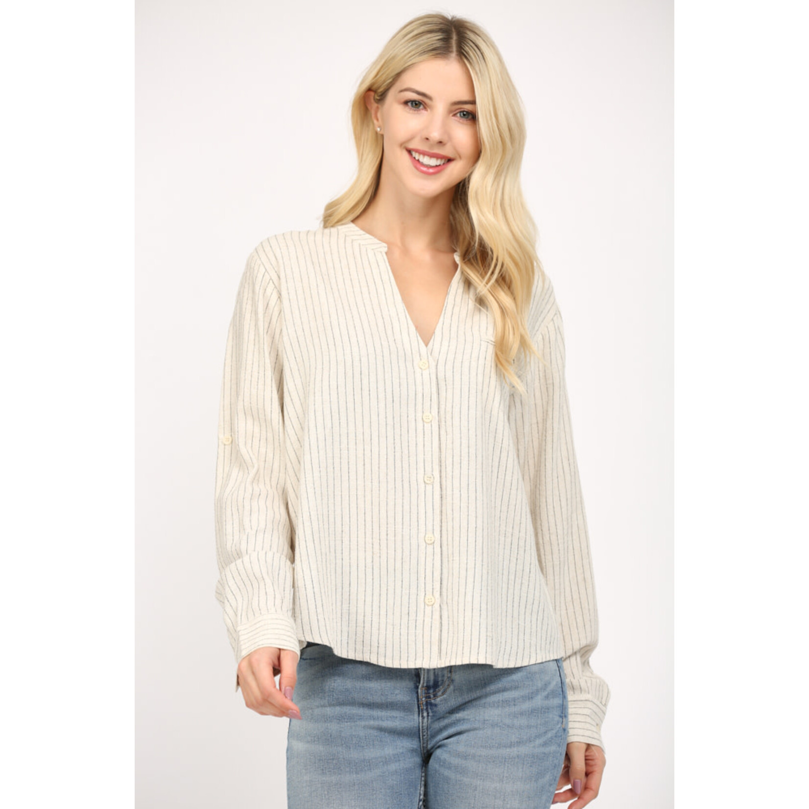 STRIPED V-NECK BLOUSE