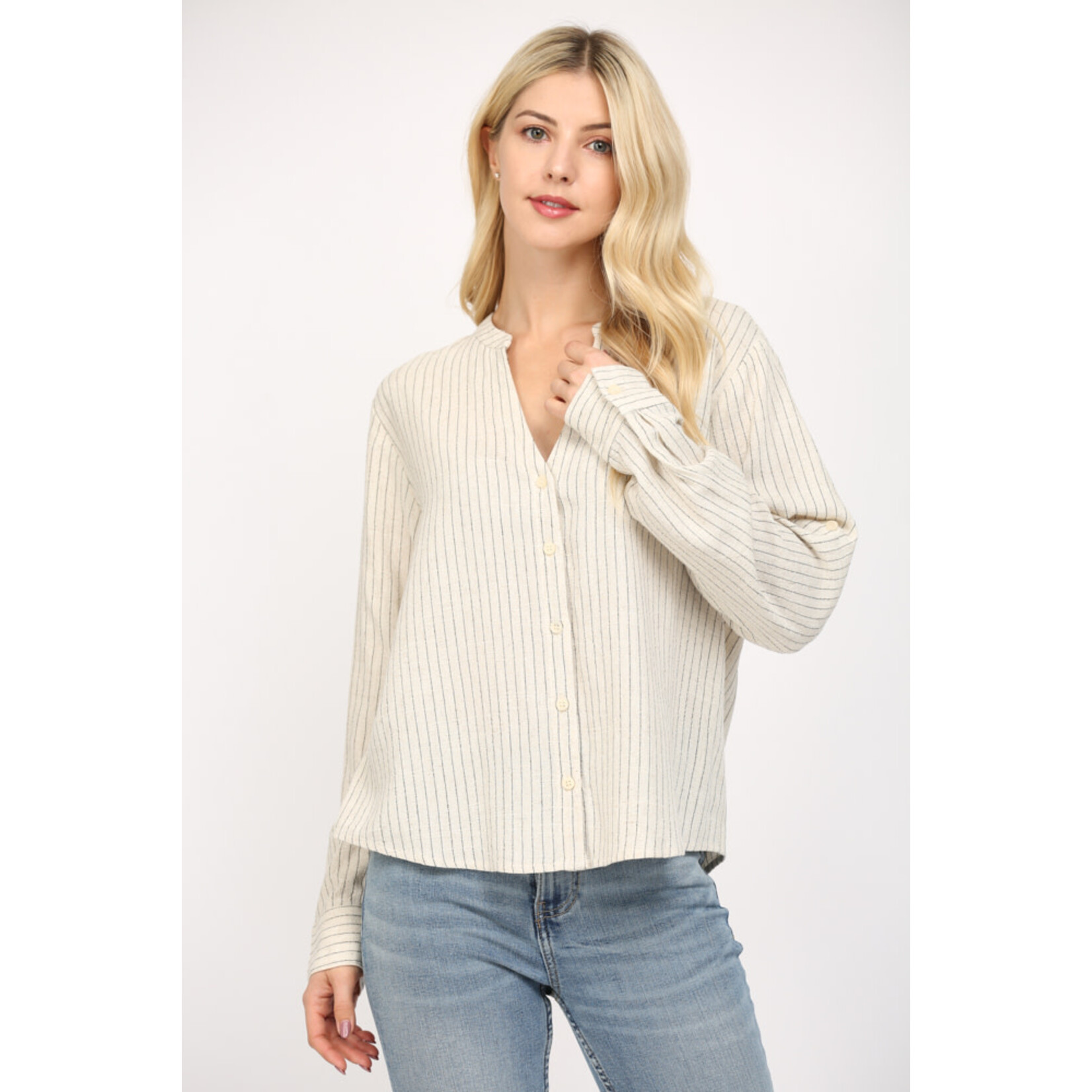 STRIPED V-NECK BLOUSE