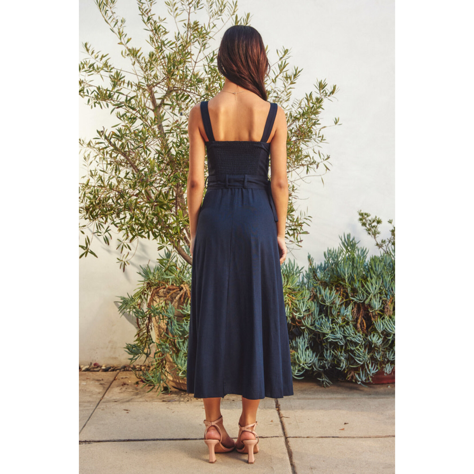 NAVY HEAVEN SENT BUCKLE MIDI DRESS