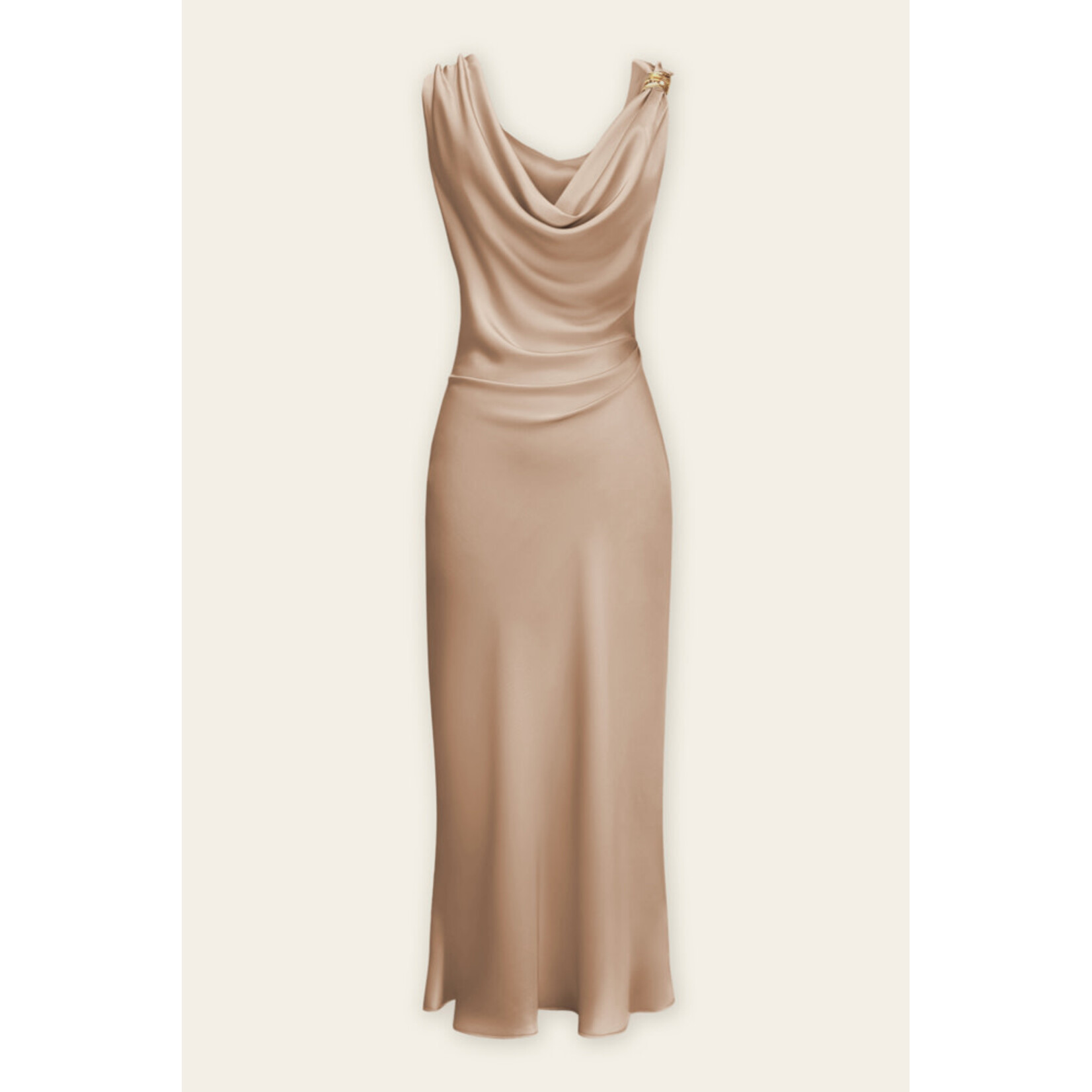 RUCHED SATIN MIDI DRESS