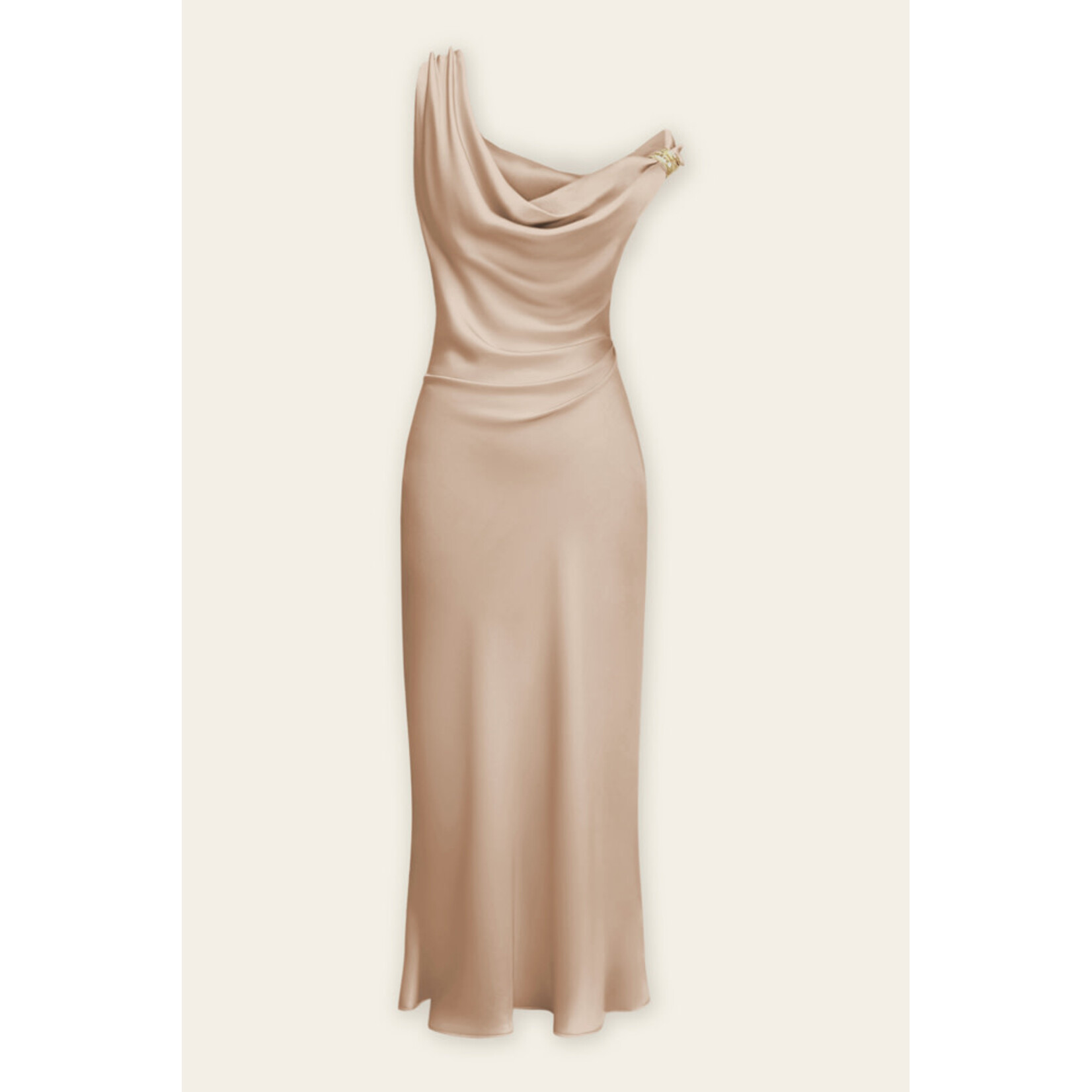 RUCHED SATIN MIDI DRESS