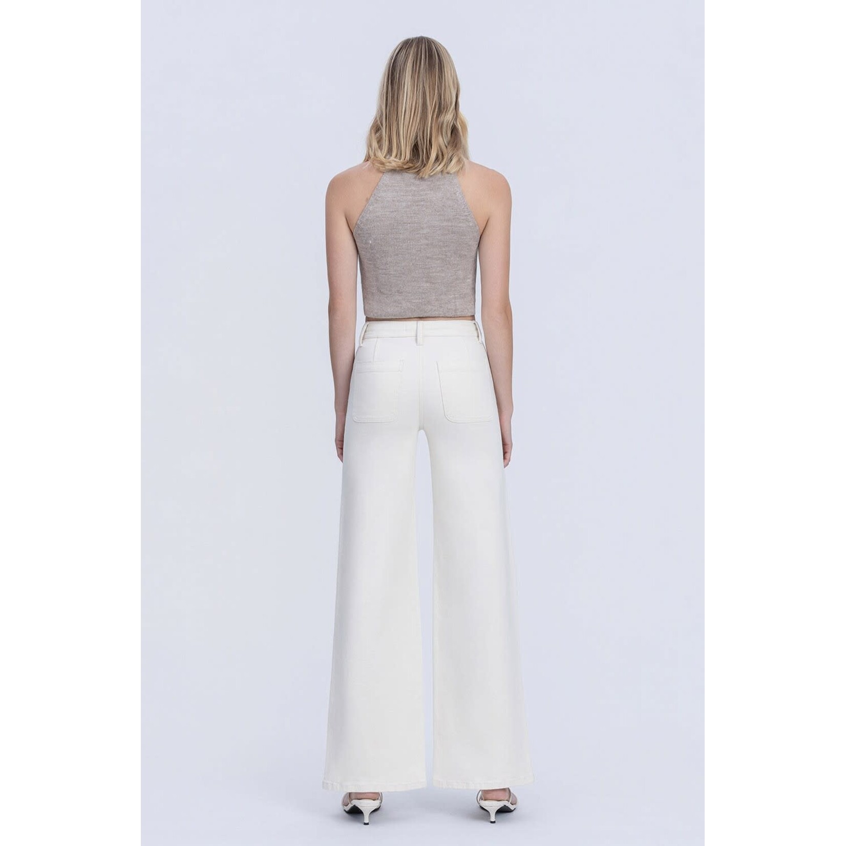 NATURAL DRAWSTRING WIDE LEG JEANS