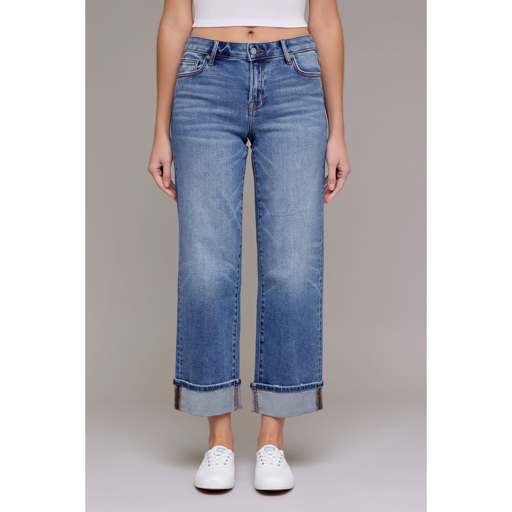 HIDDEN MID RISE CUFFED WIDE JEAN