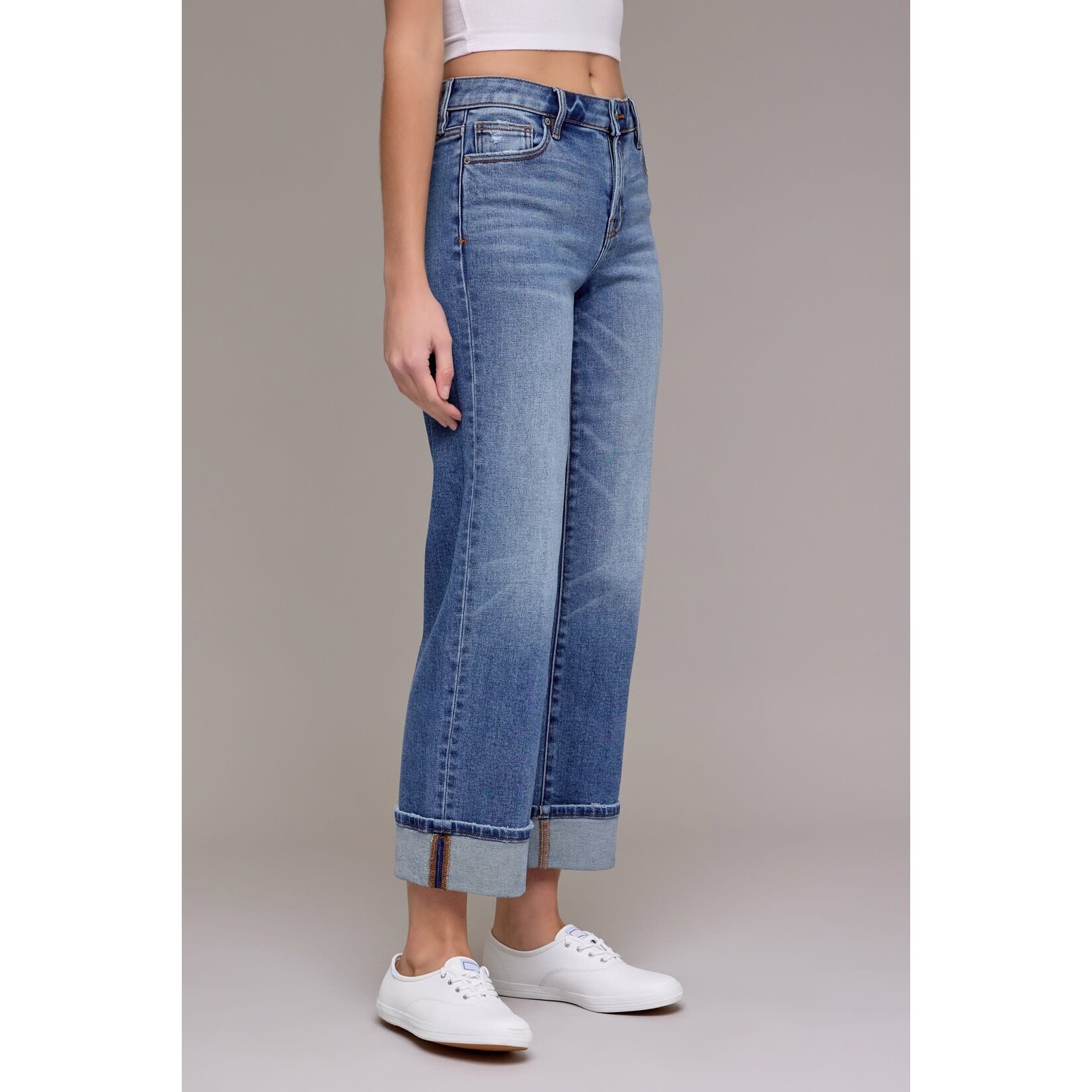 HIDDEN HIDDEN MID RISE CUFFED WIDE JEAN