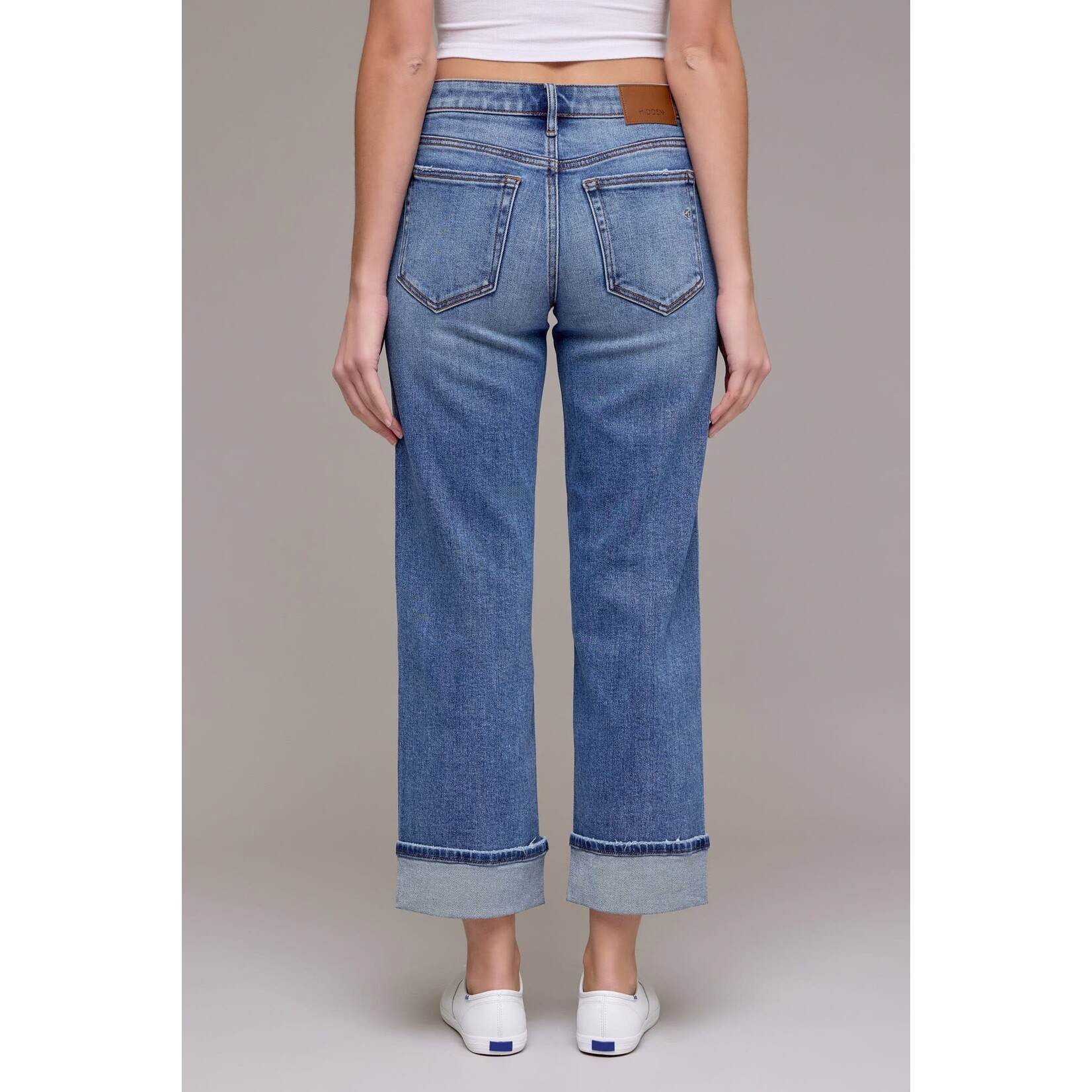HIDDEN HIDDEN MID RISE CUFFED WIDE JEAN