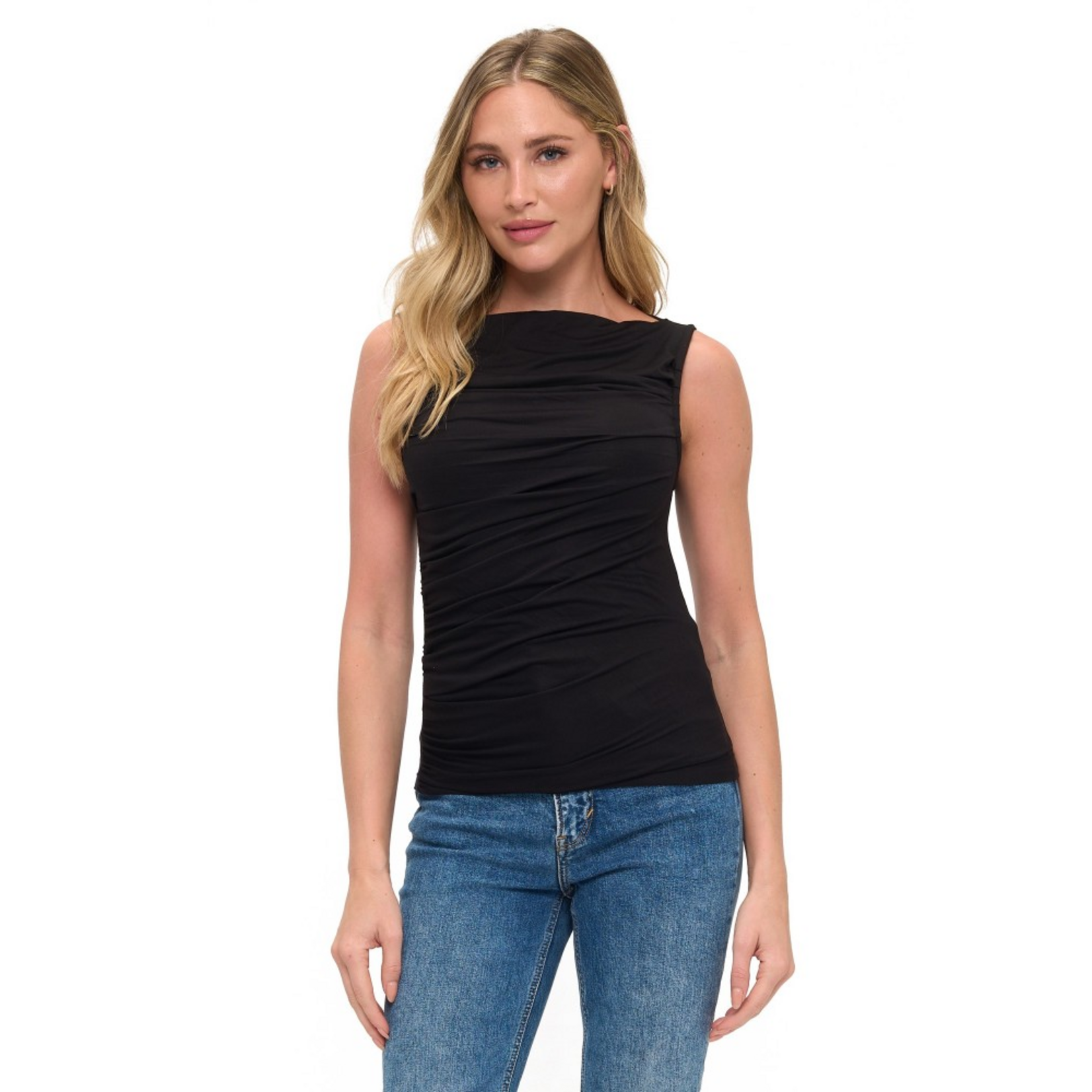 BLACK RUCHED DETAIL TANK TOP